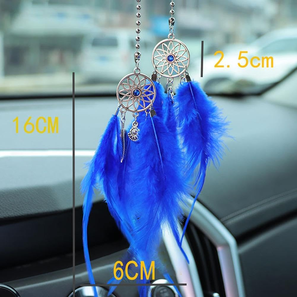 Mini Dream Catcher Car Interior Rearview Mirror Hanging Decor, Feather Dream Catcher Crystal Charm Bling Deco Accessories, Bling Car Deco Accessories for Women (Royal Blue) image number 6