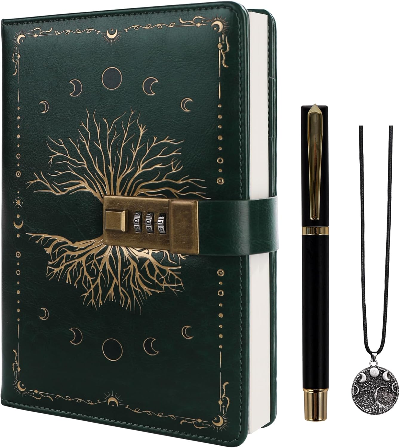 TIEFOSSI Diary with Lock, Tree of Life Vintage Journal with Lock for Women Men, A5 Refillable Notebook with Lock for Writing, 224 Numbered Pages