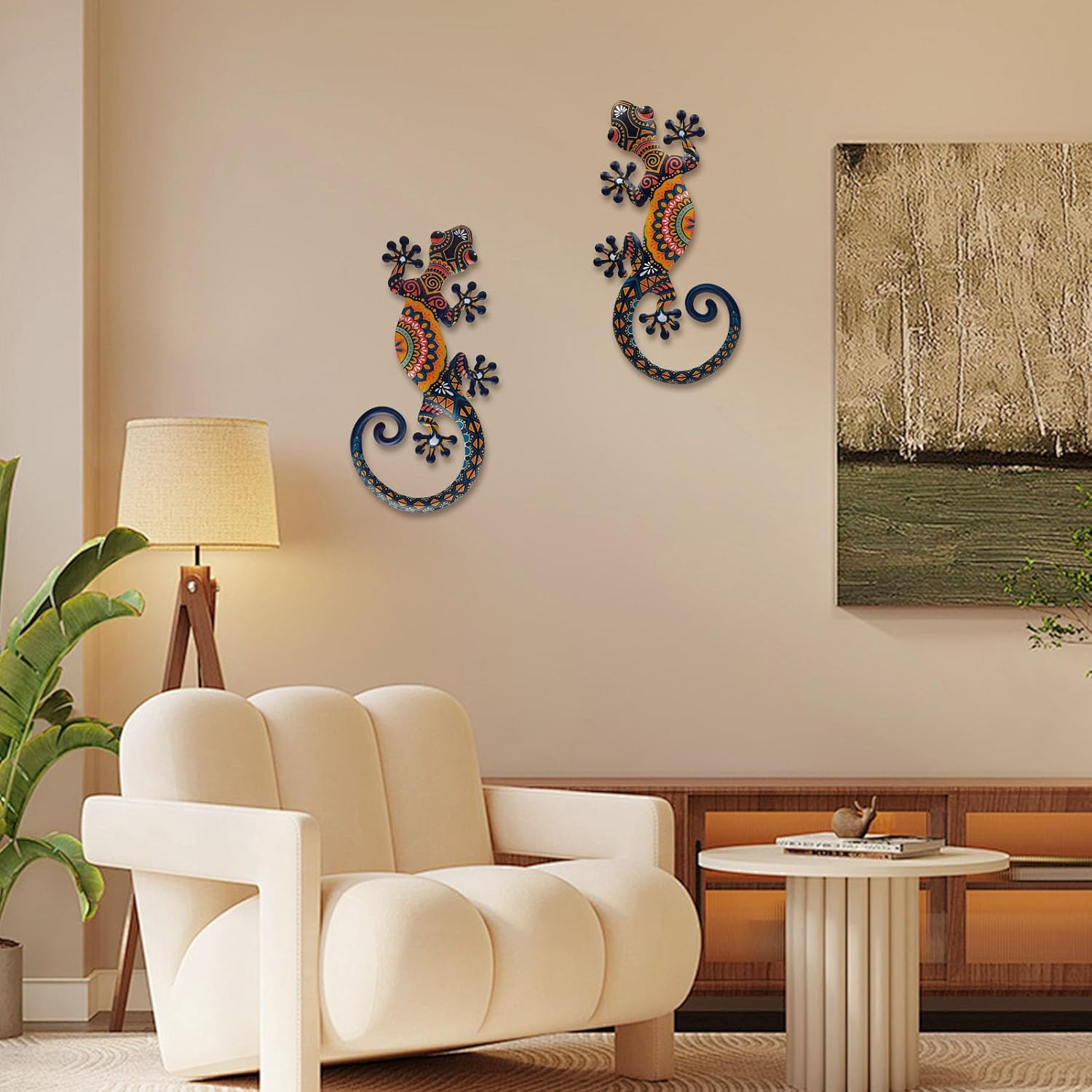 Metal Lizard Gecko Wall Art - 2 Pack 15 Inch Metal Wall Decor, Lizard Outdoor Hanging Glass Sculpture Decoration for Yard Garden Art, Patio Fence Home, Unique Gift Ideas image number 4