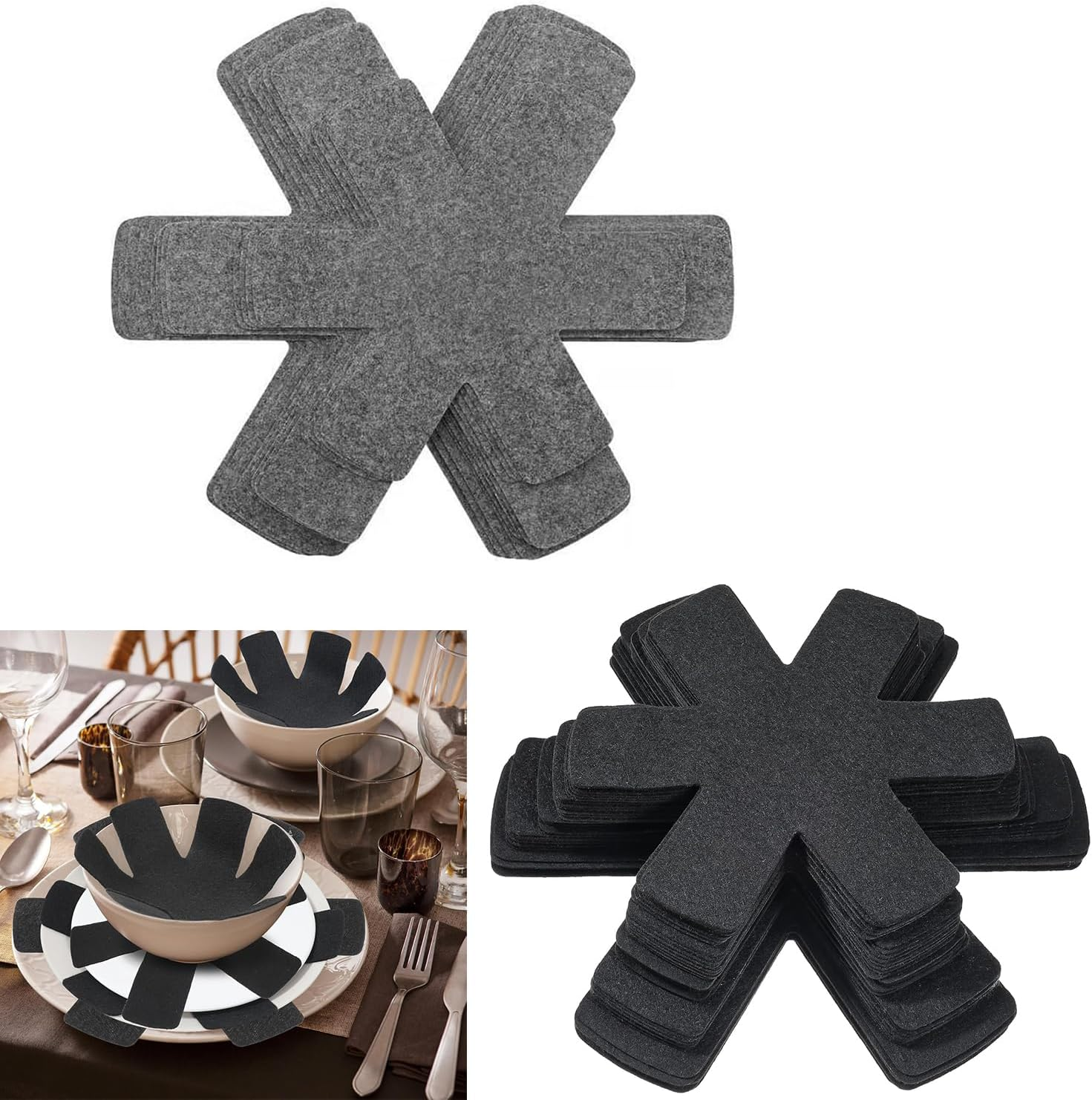 Taicols Pot and Pan Protectors, 15 Pcs Cookware Protector Sets, Non-Slip Pans Separator to Prevent Scratches, 3 Different Sizes of Pot Covers, Pots and Pans Divider Non-Slip Mats (Gray) image number 5