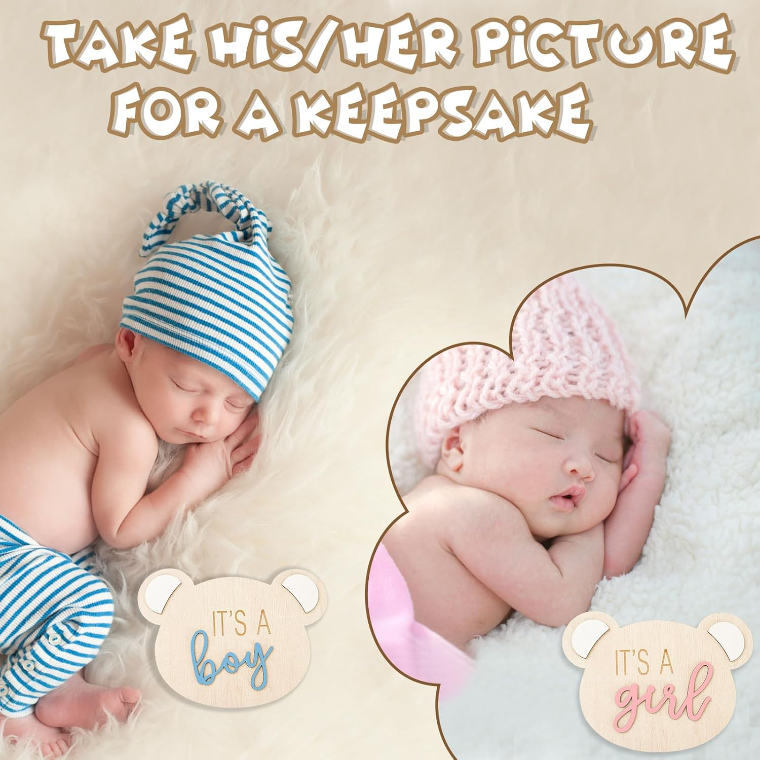 FYSUIMU 3Pcs Gender Reveal Sign for Baby Birth It' S a Boy Girl Bear Shaped Announcement Signs Wooden Hello World Newborn Welcome Sign for Baby Shower Photo Prop Keepsake image number 5