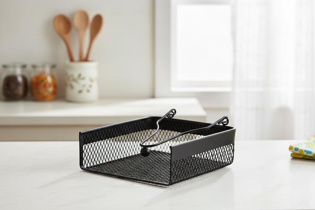 Size: 18.5 X 16 X 7.5Cm Mesh Napkin Holder, Black, KM033A image number 3