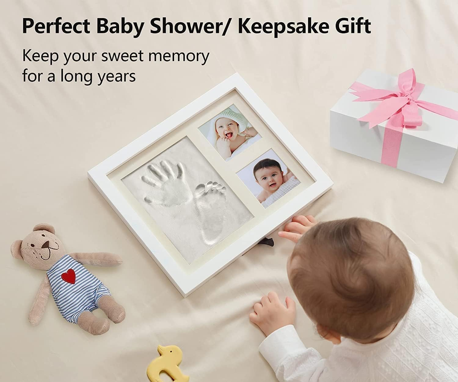 Handprint Footprint Kit, Keepsake Photo Frame for Newborn Boys & Girls, Personalized Baby Milestone Gift, Nursery Decor, DIY Frame image number 6