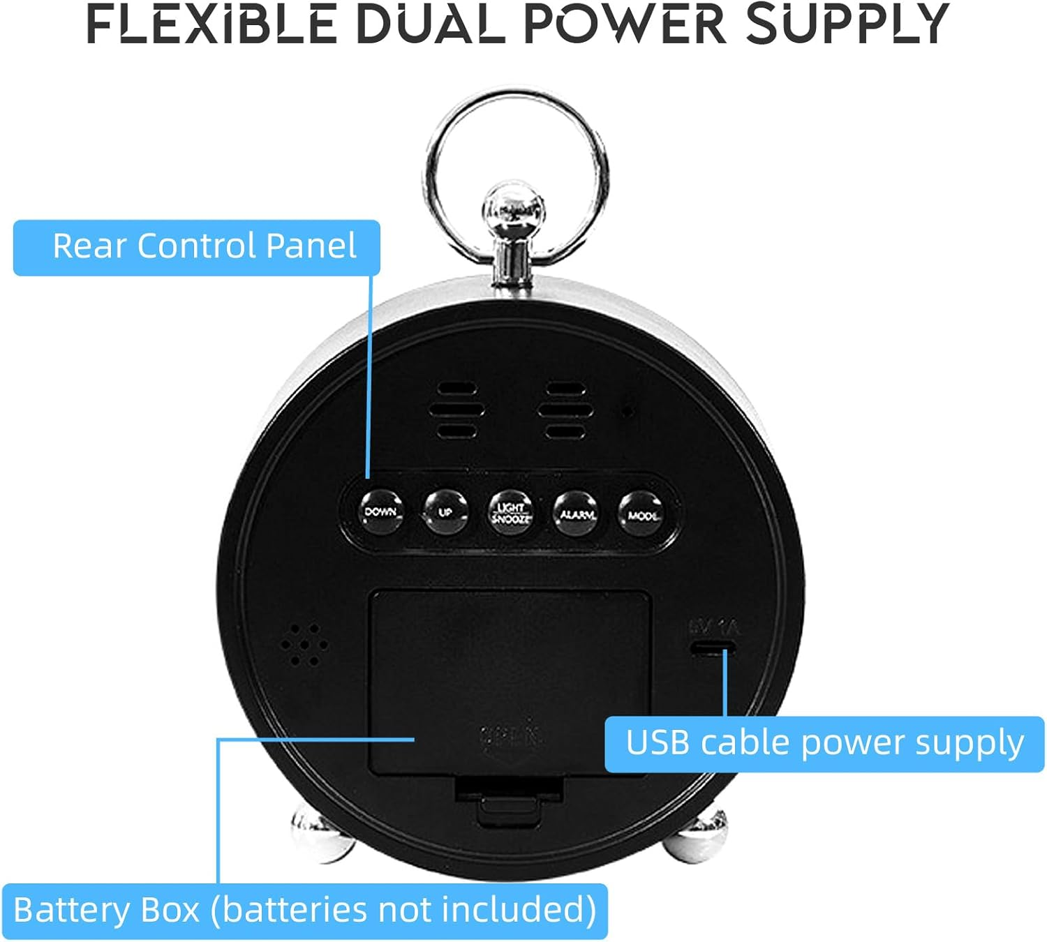 Bay Breeze Vintage round Digital Clock for Bedroom, Home Alarm Clock for Kids and Adults, Traditional Design (Retro Black) image number 3