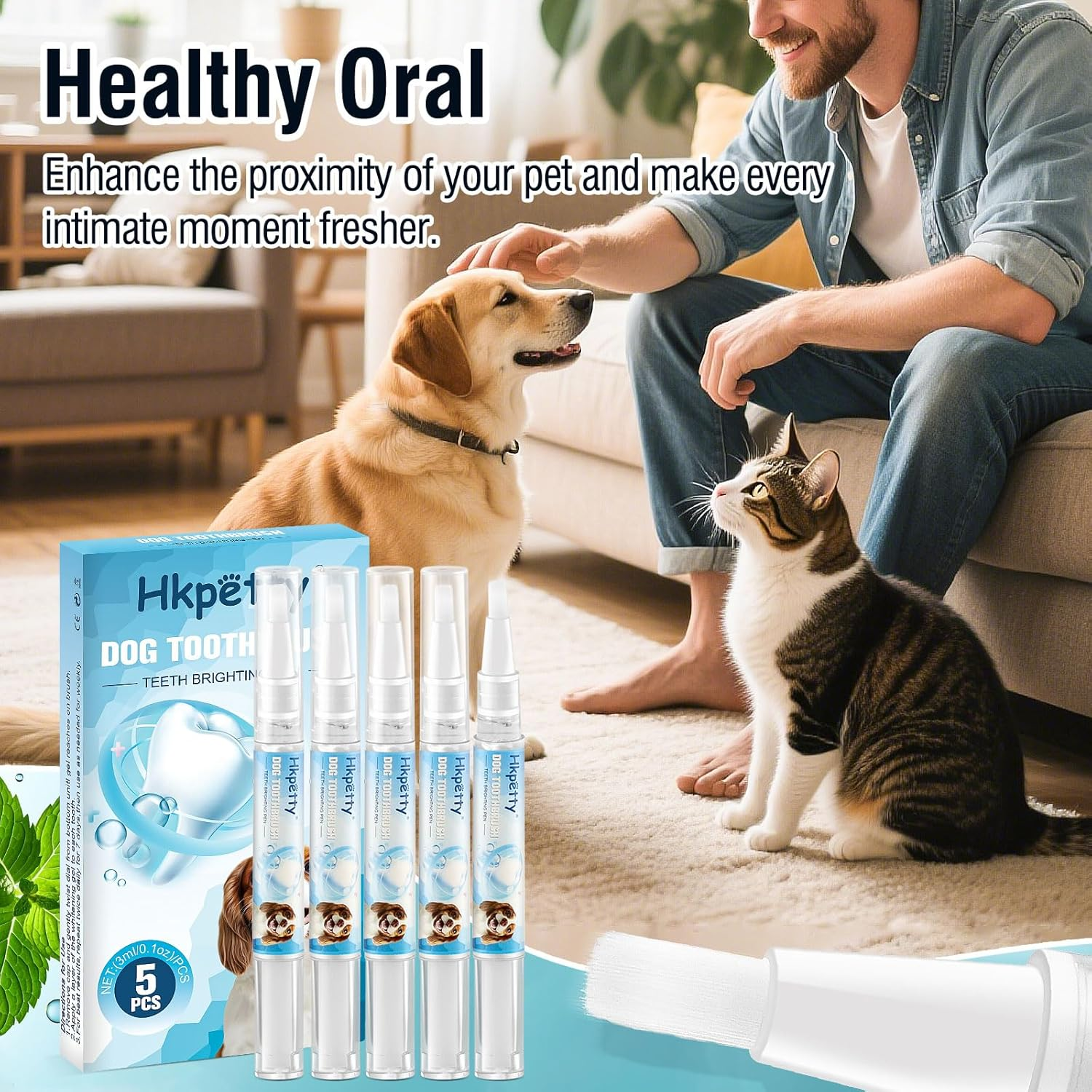 5PCS Pet Toothbrush Pen,Teeth Brightening Pen for Dog-Pet Dog/Cat Teeth Cleaning Pen for Dental Care,Dogs Cats Natural Plants Tartar Remover Tool image number 2