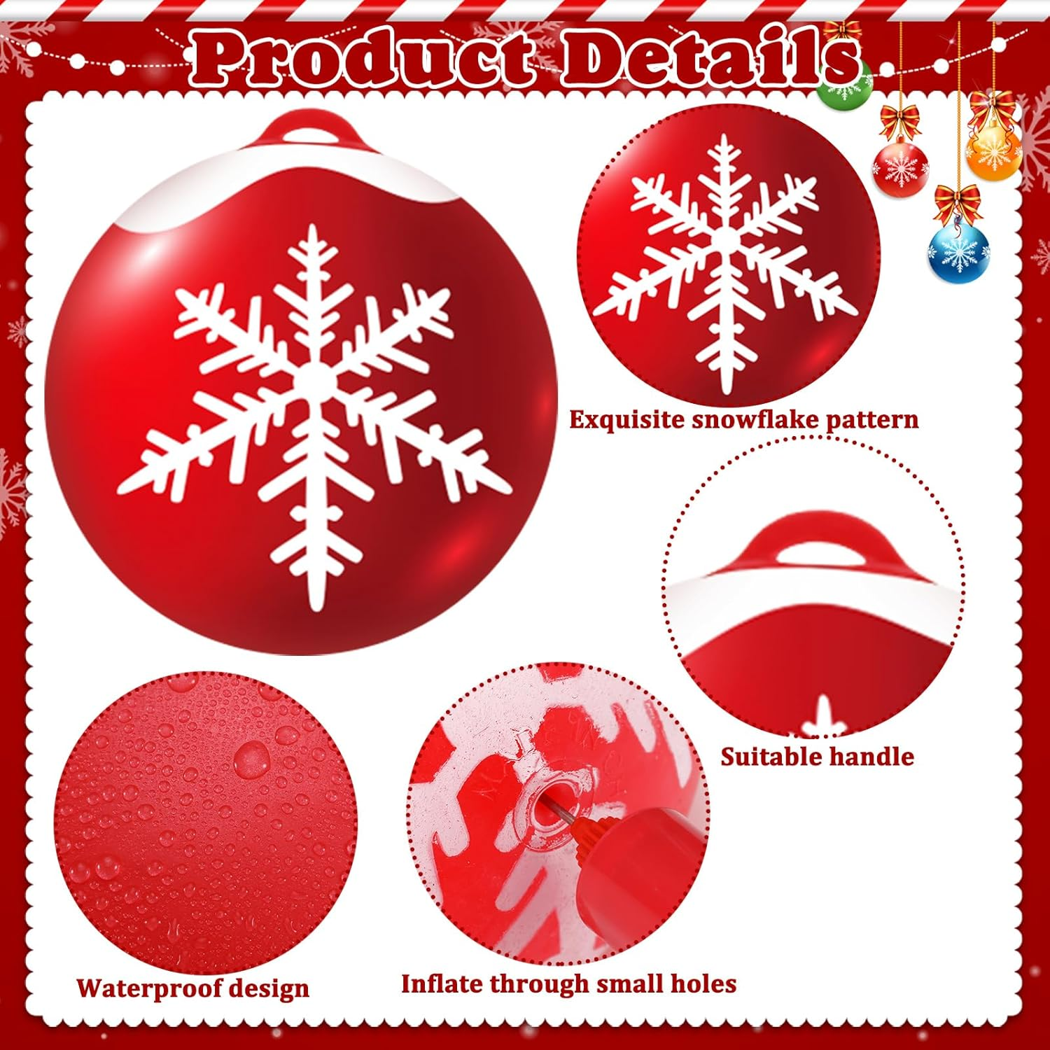 Jetec 10 Pcs Christmas Inflatable Balls Decorations 9 Inch PVC Inflatable Balls Winter Snowman Hanging Ornaments for Outdoor Garden Tree Party(Xmas Ball) image number 1