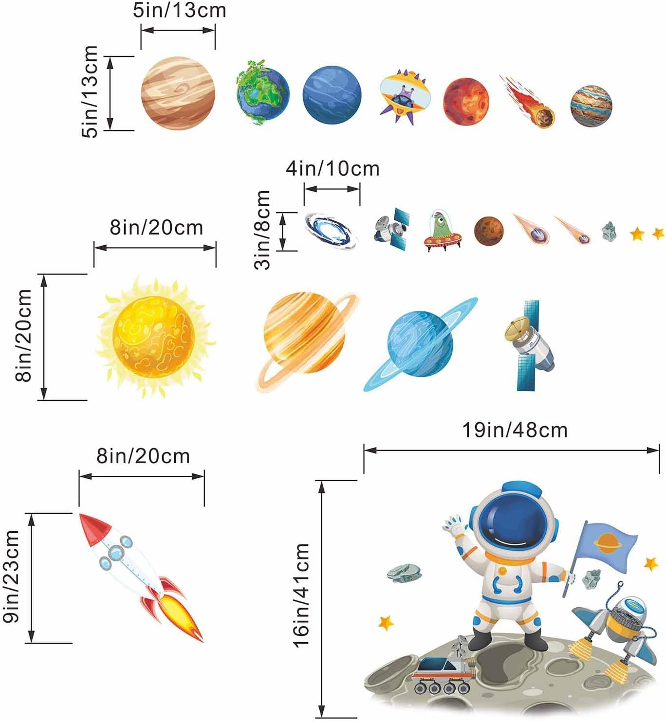 Outer Space Astronaut Wall Stickers - Planets Rocket Boys Wall Decals - Baby Nursery Kids Room Daycare Playroom Classroom Wall Decor image number 1