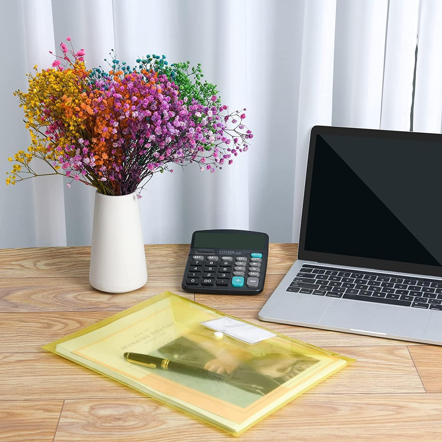 Plastic File Folders, 40 Pcs Transparent Envelopes Letter Size / A4 Size Waterproof File Pouches with Label Pocket and Snap Button for School Home Work Office Organization 8 Colours image number 1