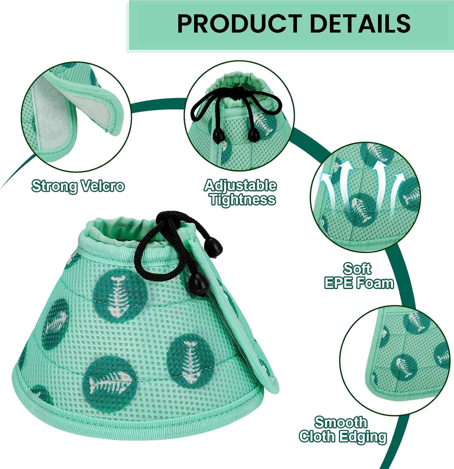 Cat Neck Collar, Adjustable Collar Cat Collar, Soft Dog Collar, Cat Recovery Collar, Pet Neck after Surgery Protection for Kittens and Small Dogs, Green (Green, S) image number 4