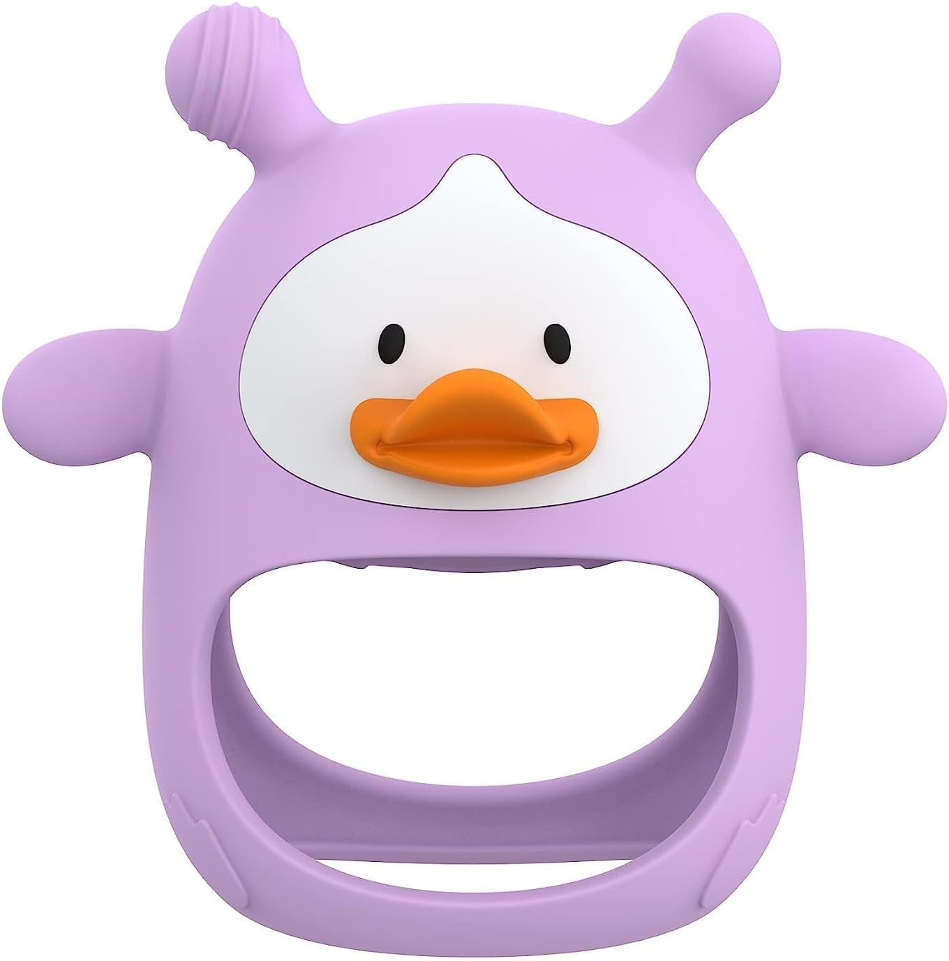 Yummy Baby Cute Duck Teething Mitten for Babies, Easy to Hold, No-Drop Design, Silicone Baby Teether Toys, Relief from Teething Pain, Nipple Shaped Duck Hands Comfort Gums (Magenta Purple)