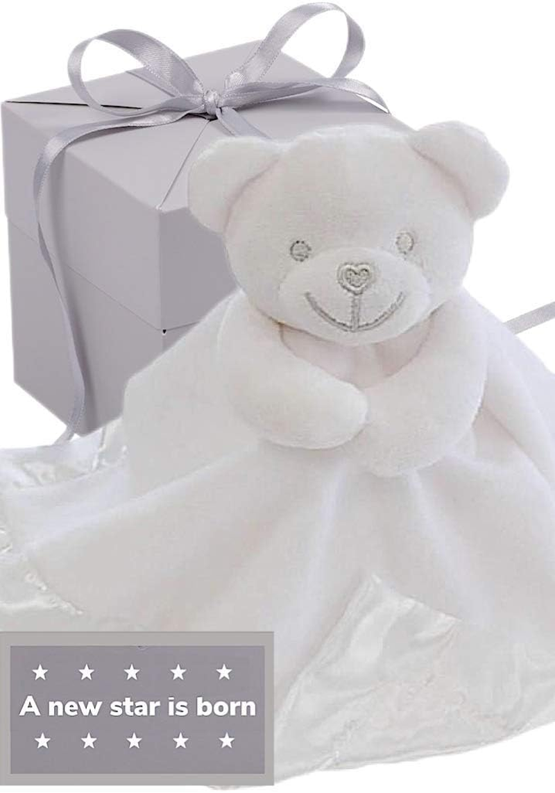 BUSHBABY &lsquo;A New Star Is Born' New Baby Comforter Blanket in Gift Box, Plush Animal Teddy Bear Soft Toy for Newborn Girls Boys (Neutral/Unisex White) image number 2