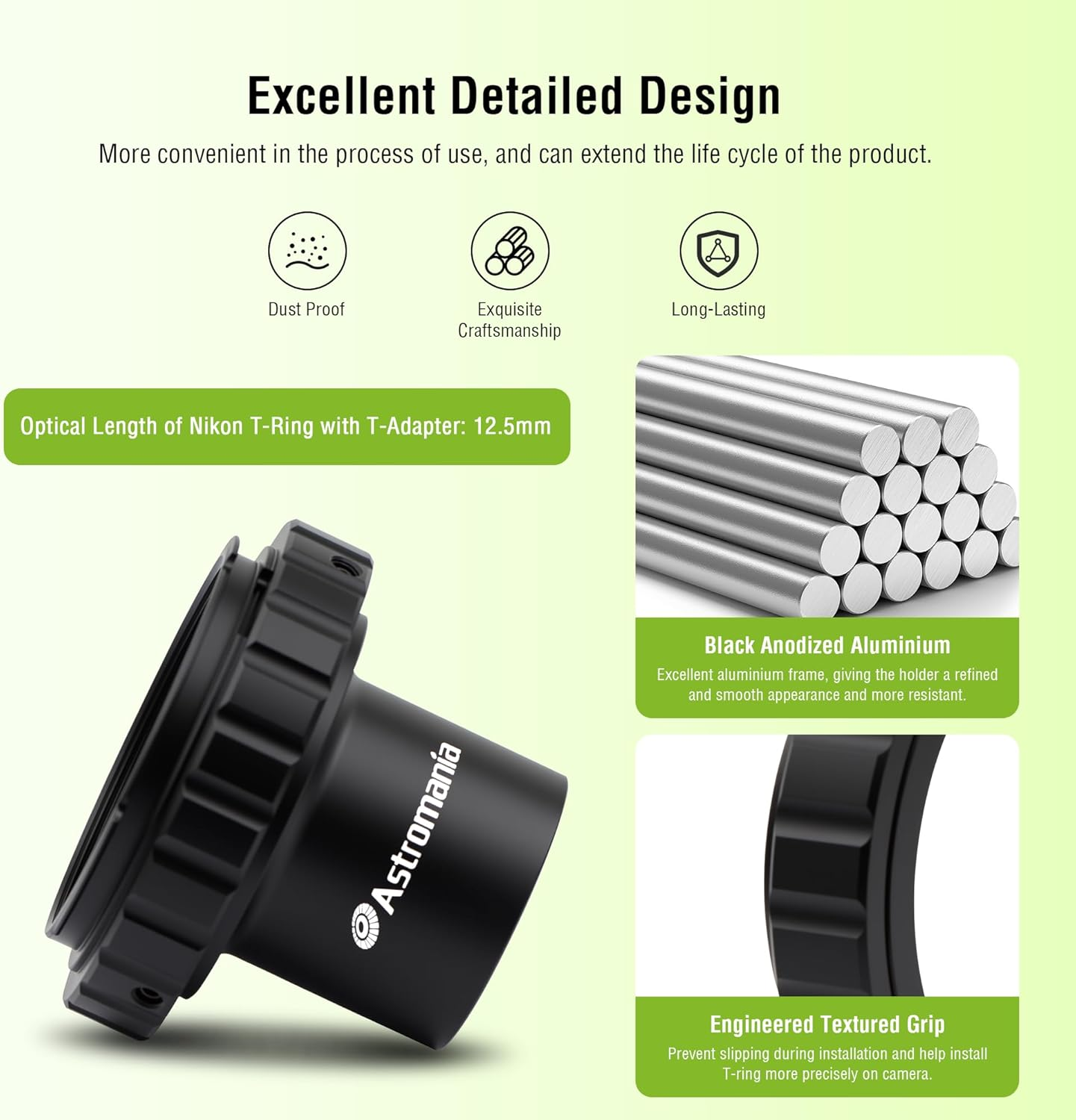 Astromania T-Ring and M42 to 1.25" Telescope Adapter (T-Mount) for Ni Kon SLR/DSLR Cameras image number 2