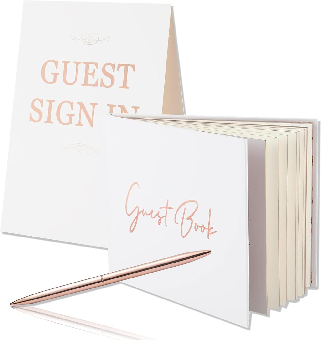 3Pcs Wedding Guest Book Set, White Wedding Memory Book Wedding Registry Guestbook, with Pen and Hard Cover Cherished Modern Script Wedding Book Blank Pages for for Wedding Baby Shower Birthday