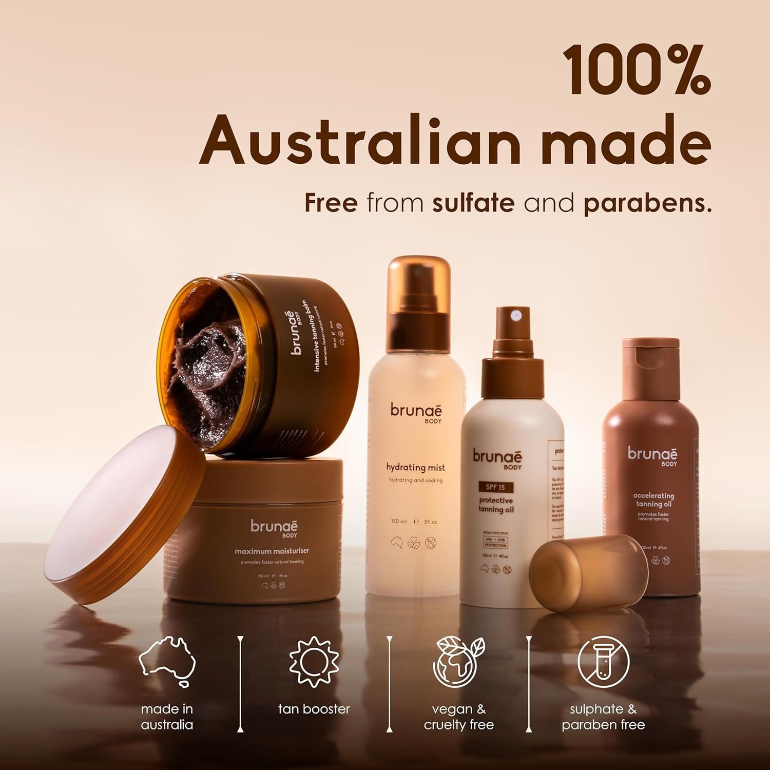 Brunae Body Complete Brunae Bundle - 3-Step Tanning System for Darker, Faster Tan & Hydrated Skin image number 1