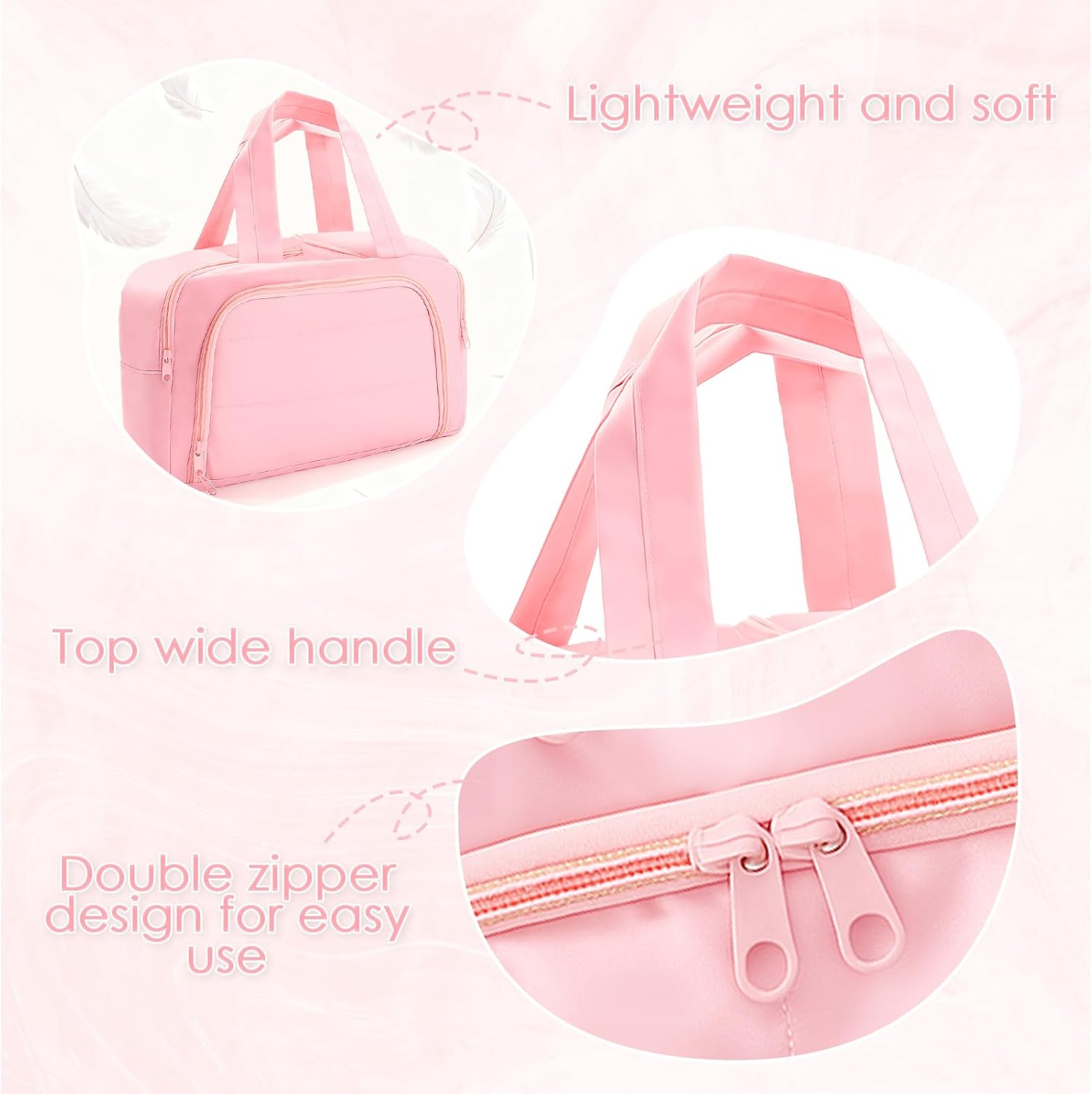 Teccfly Travel Toiletry Bag,Puff Large Capacity Cosmetic Bag,Makeup Bag with Handle for Women,Travel Bags with Wide Open Design for Makeup Toiletry,Accessories & Essentials,Valentine'S Day Gift(Pink)