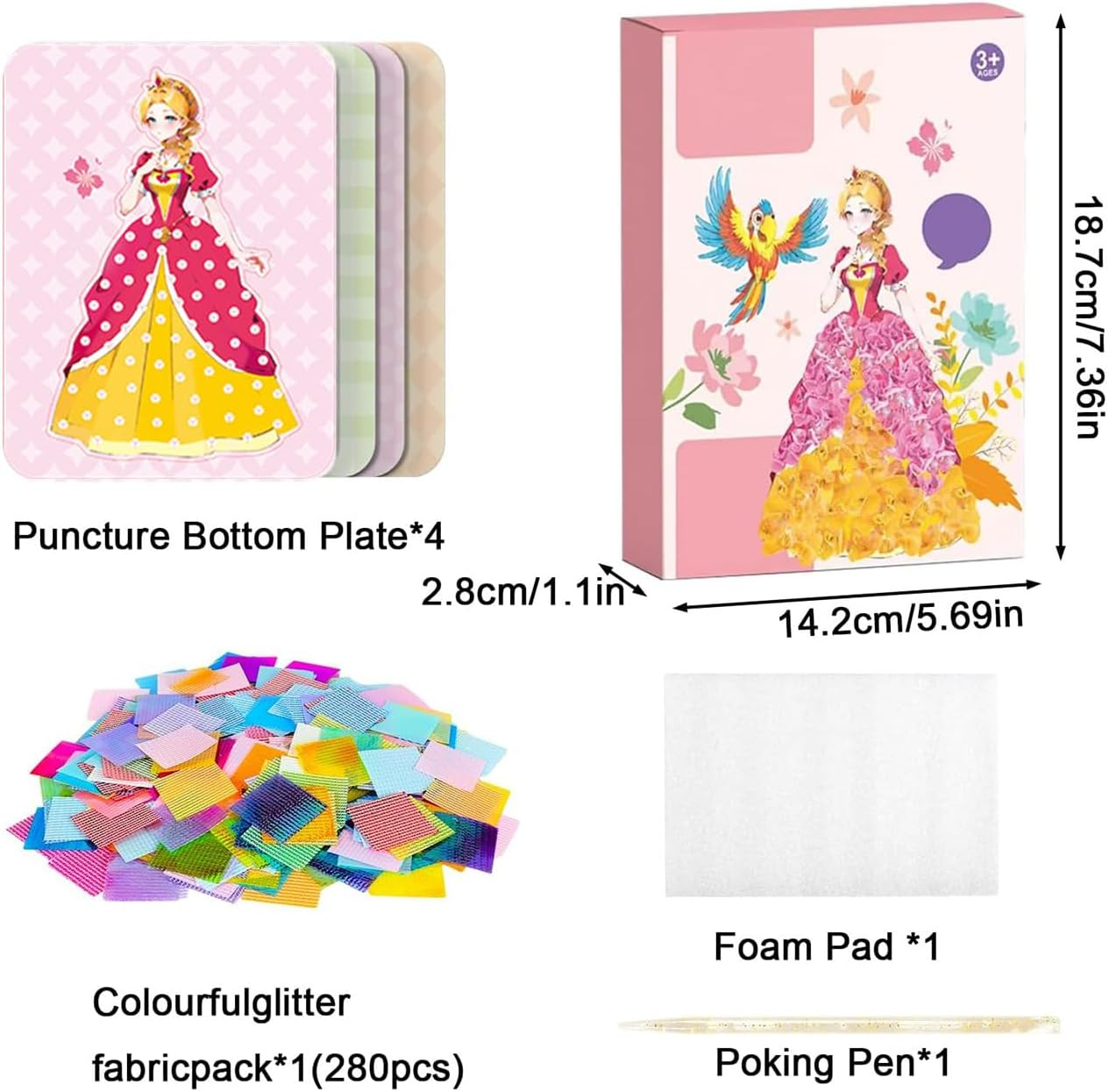 BERYART Creative Princess Dress-Up Activity Book with Watercolor Painting, Stickers, Poking, Puzzle Puncture Painting for Kids, Enchanted Fabric Art Set Crafts for Girls Ages 4, 5, 6, 7, 8, 9, 10 image number 5
