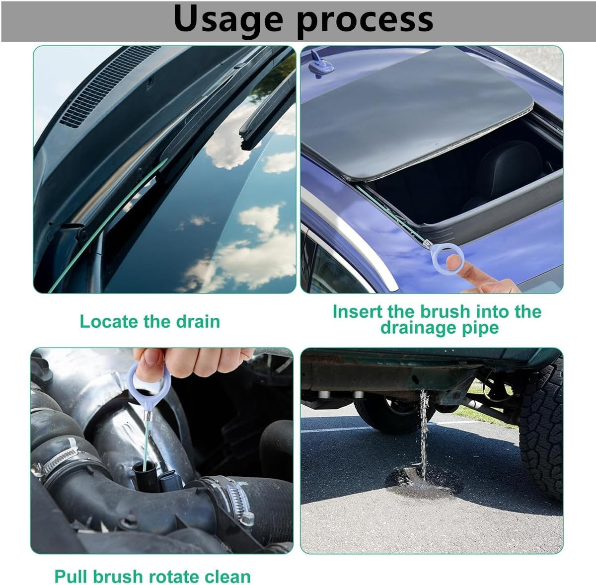 2Pcs 3M Long Drain Unblocker Wire Refrigerator Cleaning Brush,Car Sunroof Air Conditioner Tube Slim Drain Hole Cleaning Tool image number 2