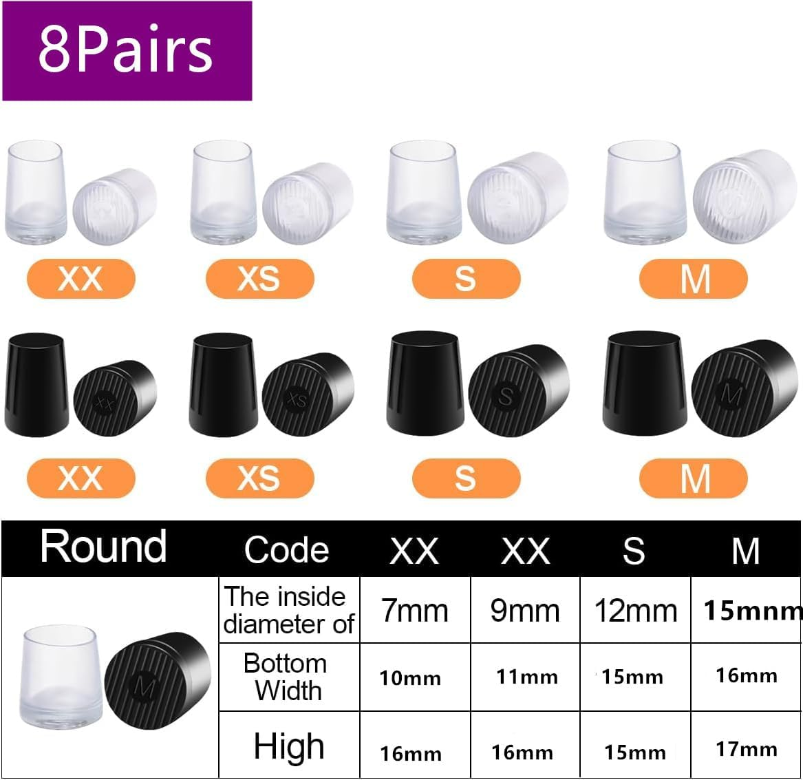 8 Pairs Heel Protectors for Shoes White and Black,Non-Slip Heel Caps for High Heels Suitable Outdoor Activities, Easy Walking (4 Different Sizes)
