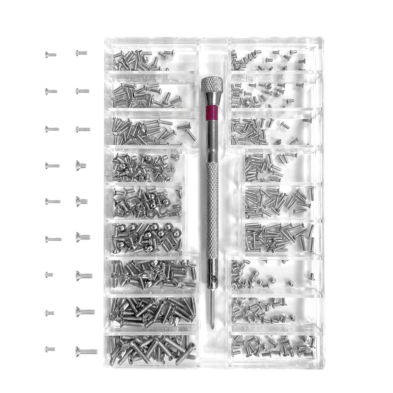 18 Kinds Micro Screws with Screwdriver,Glasses Screwdriver,Mini Small Screwdriver Set,Machine Screw Assortment Kit,Tiny Screws for Eyeglass, Watches, Phone, Laptop Repair(Phillips Head,Silver) image number 5