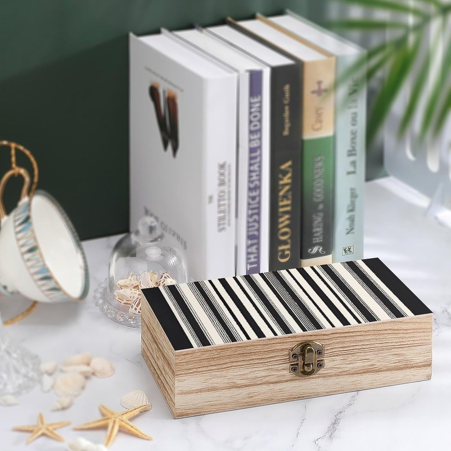 Stripes Wooden Box Wood Wedding Keepsake Boxes with Lids Small Decorative Boxes Lightweight Wooden Memory Storage Box for Crafts Keepsakes Jewelry Photo Letter Storage image number 3