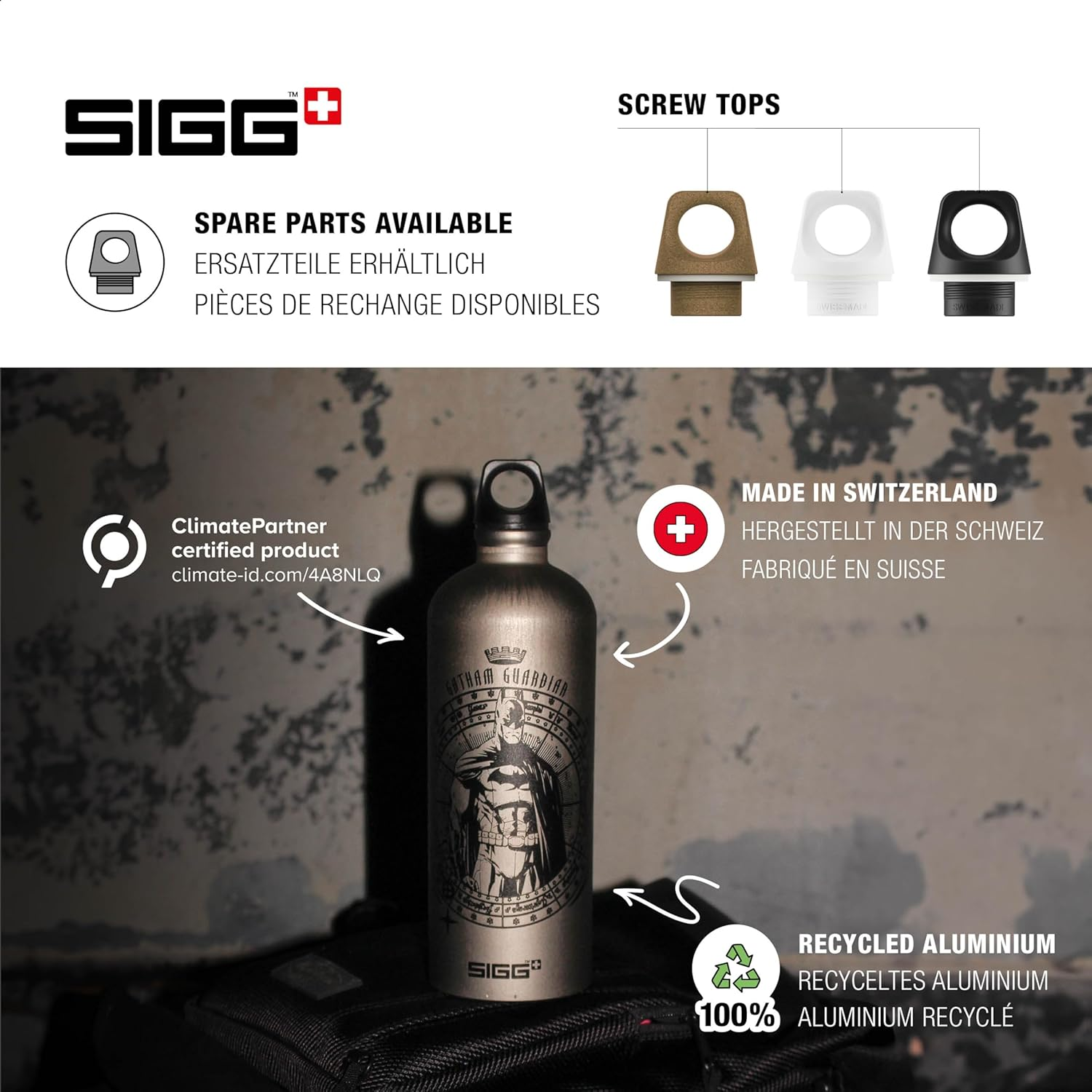 SIGG - Aluminium Water Bottle - Traveller Batman Guardian - Climate Neutral Certified - Suitable for Carbonated Drinks - Leak-Proof - Feather-Light - Bpa-Free - Outdoor - Grey - 1L image number 5