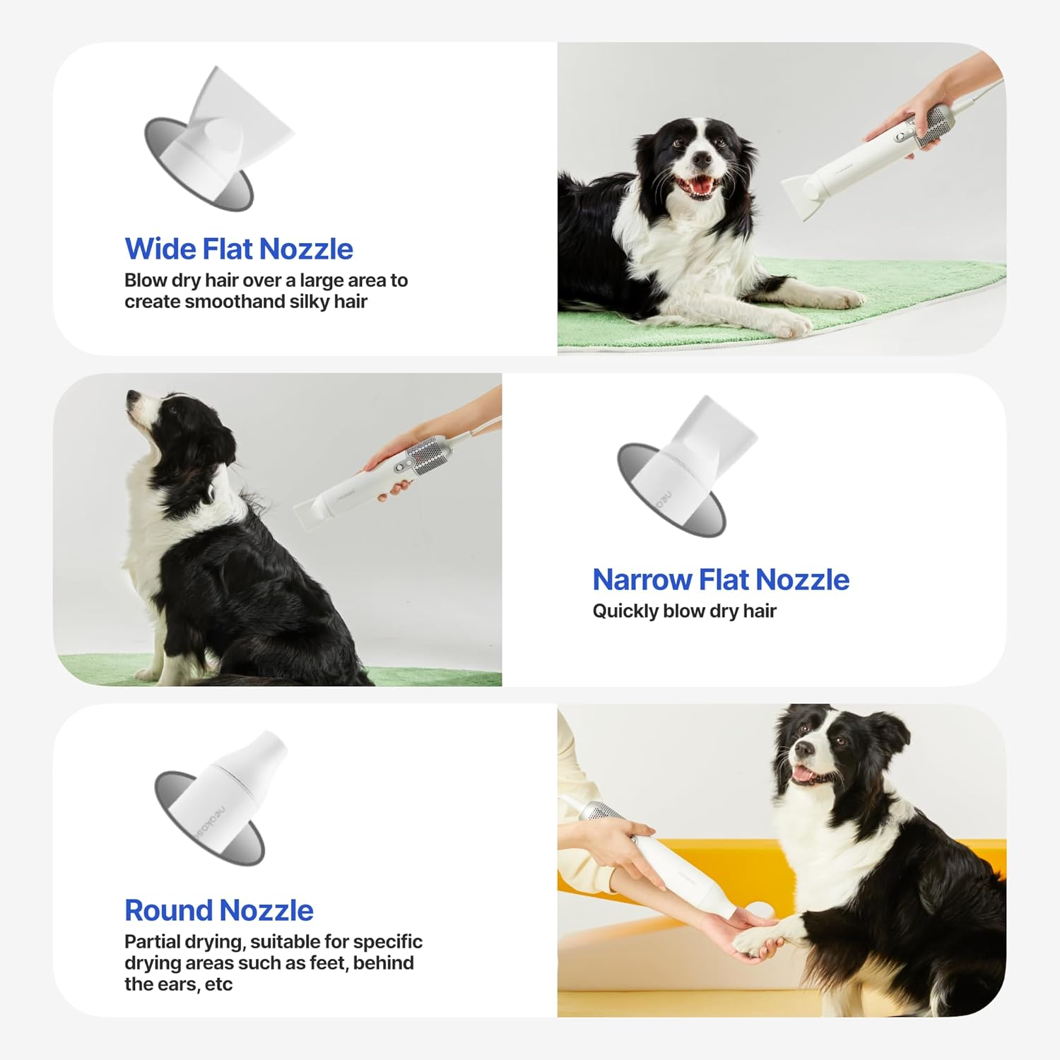 Dog Grooming Dryer Portable, Fast Drying, JM MD COLTD Pet Hair Dryer High Speed, Quiet, 560G Lightweight for Travel, 3 Nozzle, 8 Modes image number 6