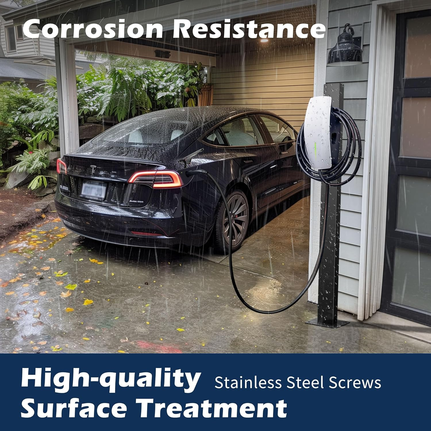 Heavy Duty EV Charger Pedestal Outdoor Tesla Charger Stand for Gen 3 Electric Vehicle Charging Stations Corrosion Resistance EV Charger Stand Compatible with Tesla Mobile Connector & J1772 Charger image number 3