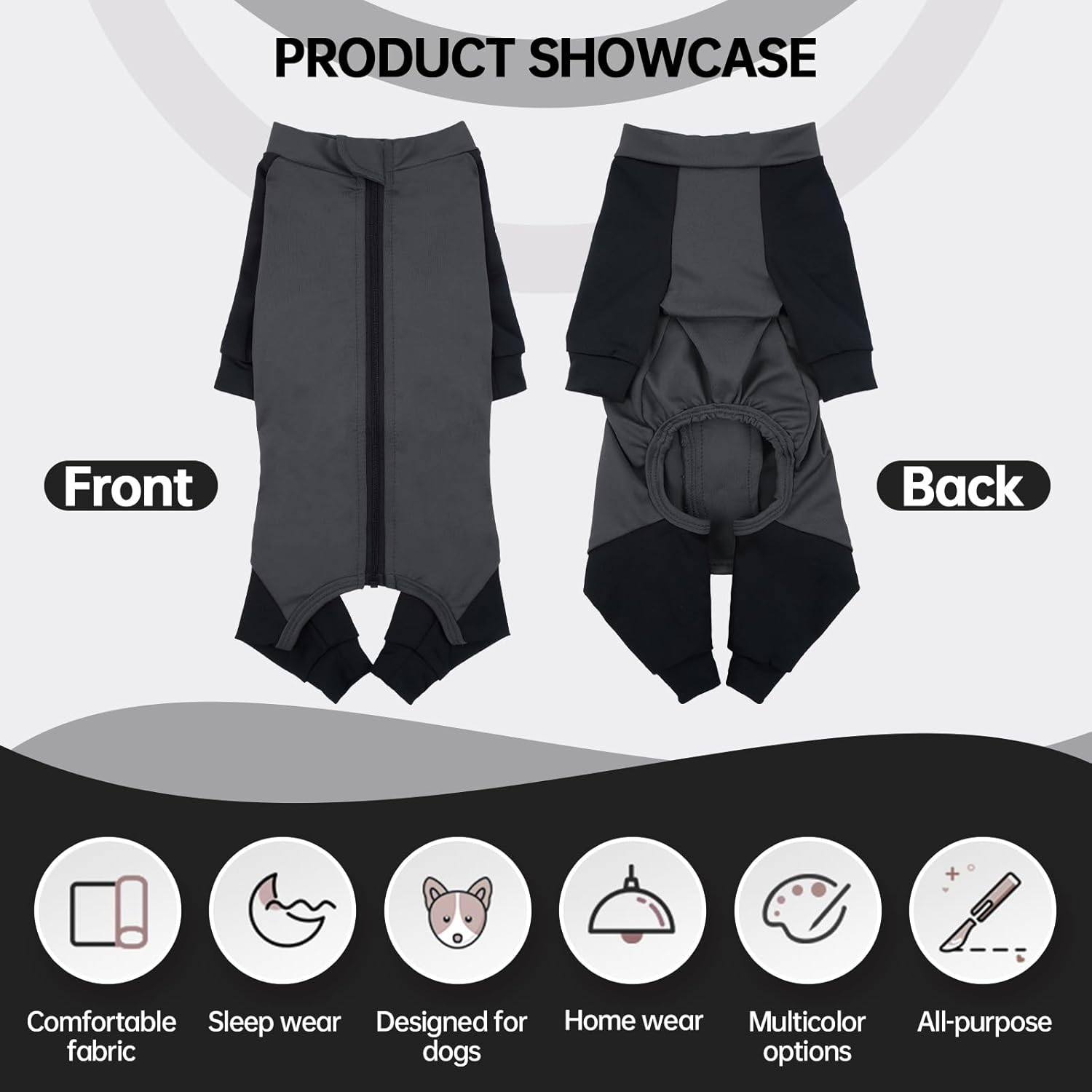 Hjyokuso Dog Pajamas with Zipper, Dog Onesies for Small Medium Large Dogs, Dog Jumpsuit with Legs, Dog Clothes Pjs Nightwear, Dog Leg Surgery Recovery Suit, Dog Sleeve to Prevent Licking Bite -XS-XXL