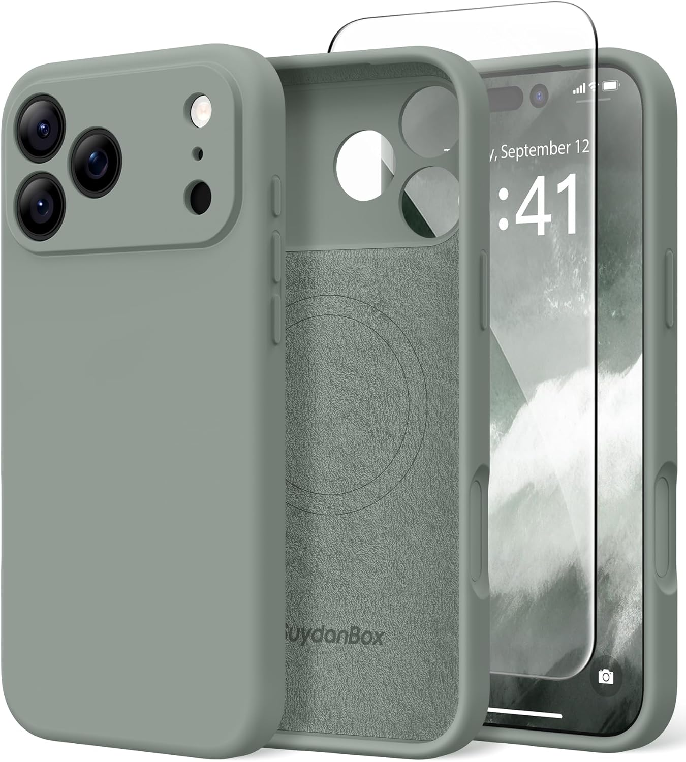 Suydanbox Magnetic for Iphone 17 Pro Max Case, Compatible with Magsafe, [Full Camera Protection][Screen Protector] Silicone Shockproof Protective Phone Case for Iphone 17 Pro Max 6.9", Calke Green - Blackcurrant image number 5