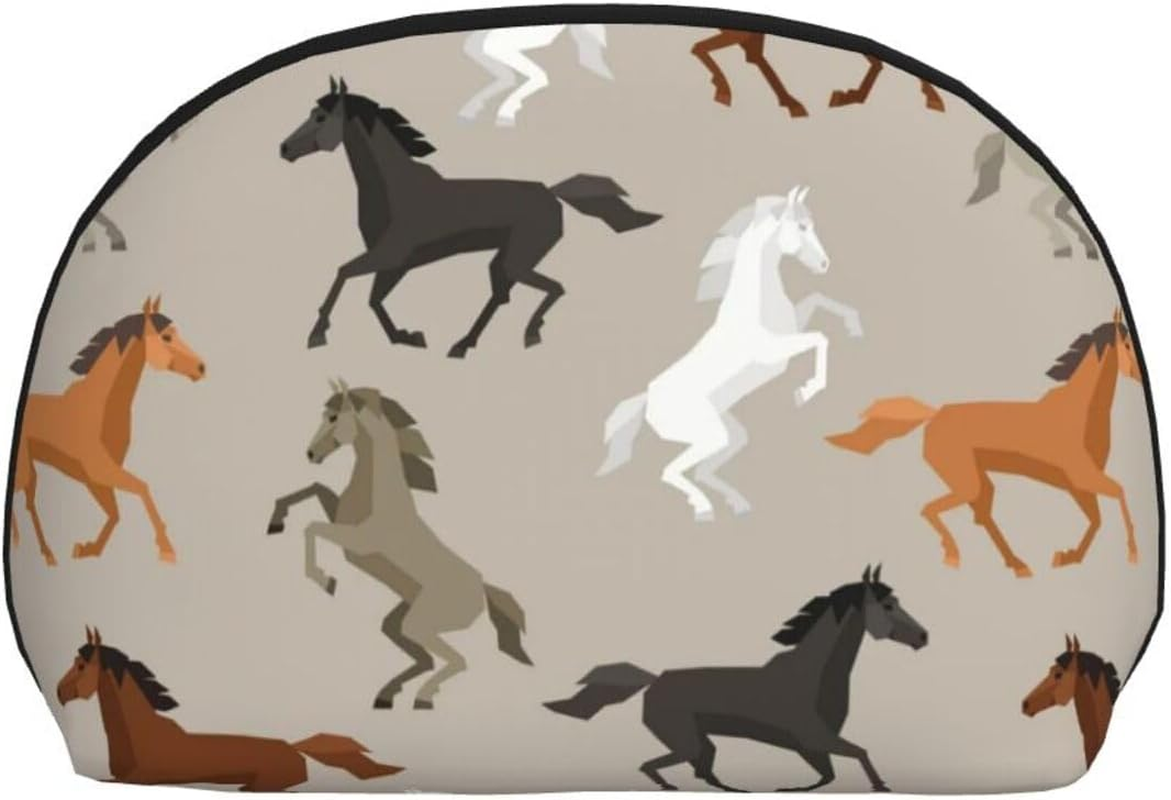 Cozimangoe Coin Pouch Makeup Bags Set, 2 Piece Shell Shape Cosmetic Bag with Pockets for Daily Travel Handbag Lipstick Keys Toiletry, Personalized Cute Horse image number 6