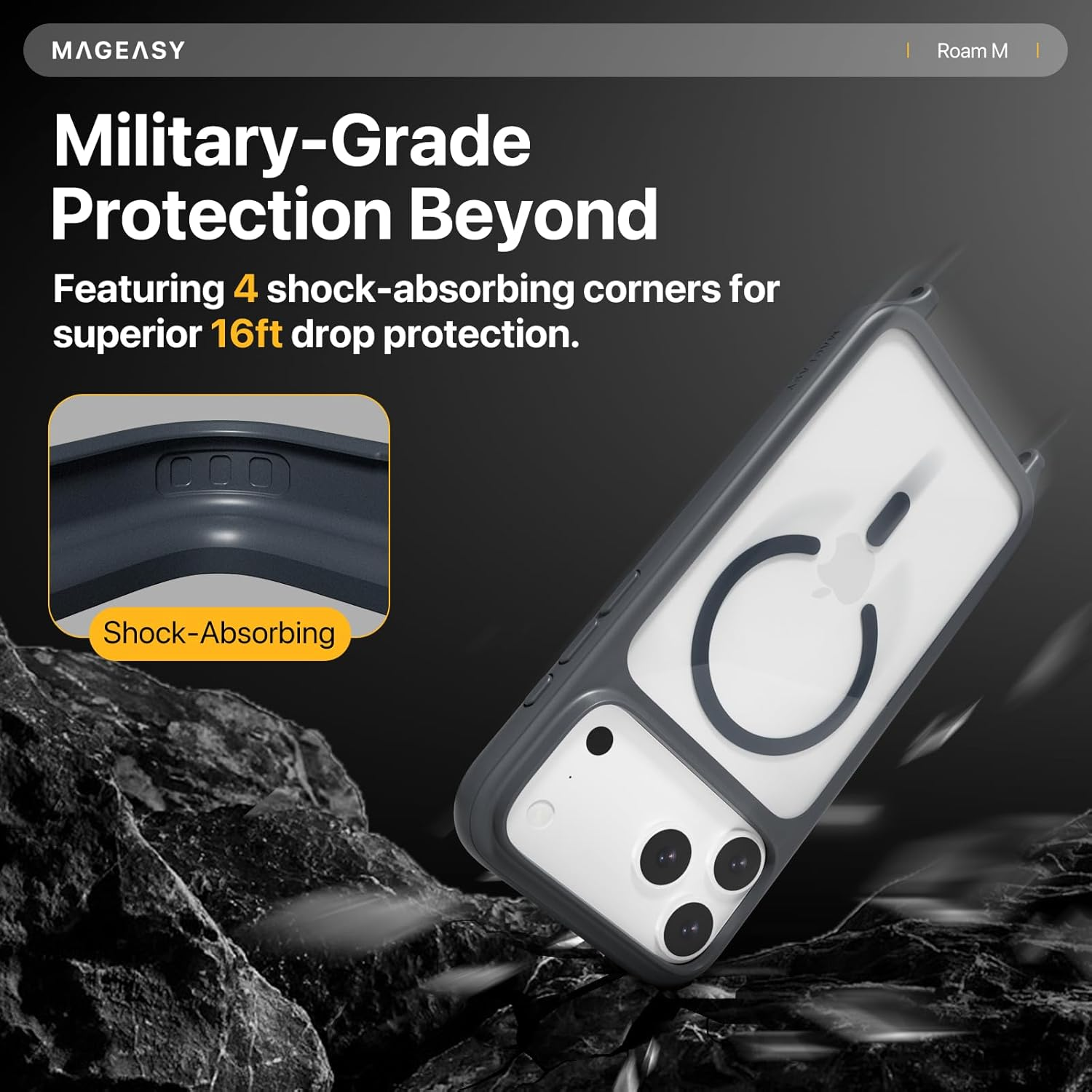 MAGEASY Designed for Iphone 17 with Neck Strap, 16Ft Drop Protection Compatible with Magsafe | Roam M (Clear) image number 5