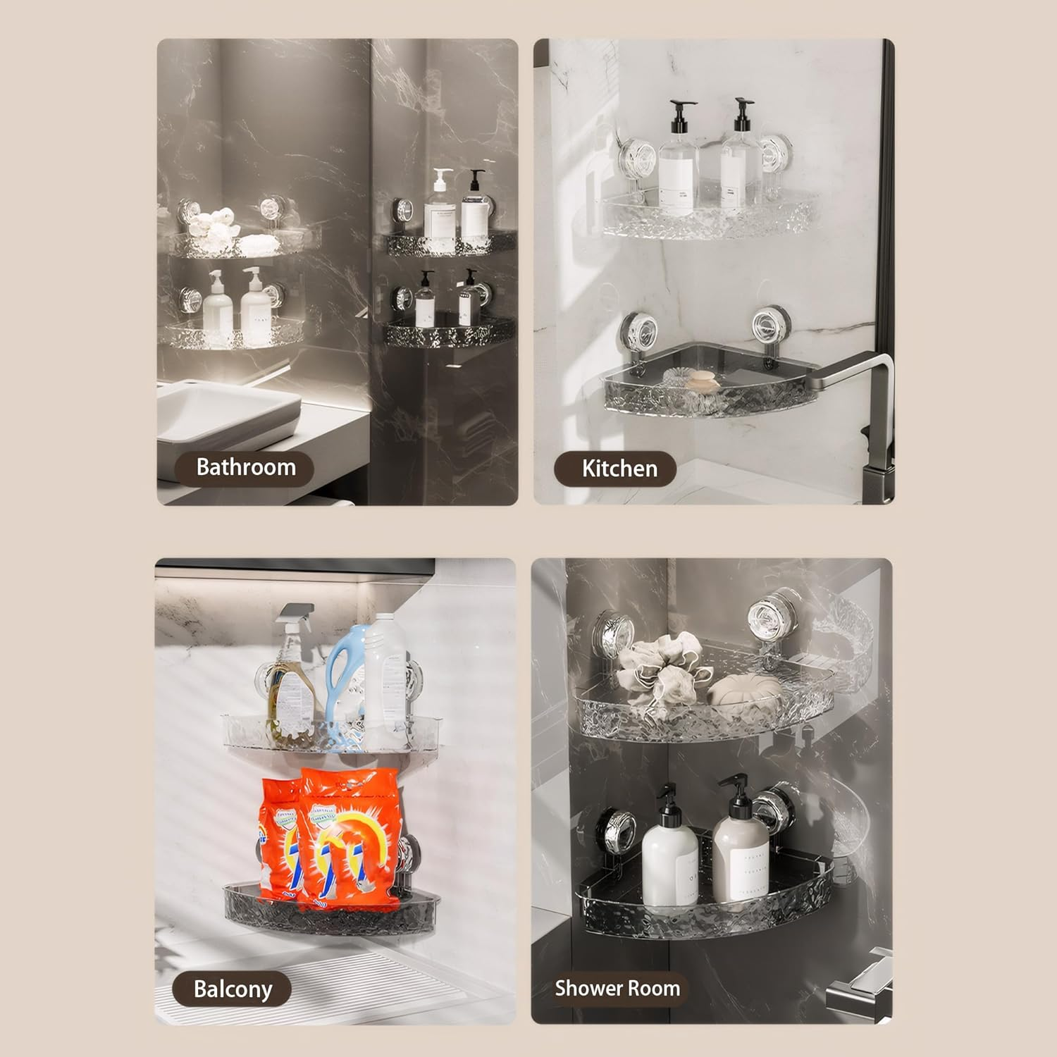 SESLEL Suction Cup Shower Caddy Bathroom Shelf, No-Drill Wall-Mounted Storage Rack, Removable Corrugated Organizer for Bathroom and Kitchen(White Corner) image number 6