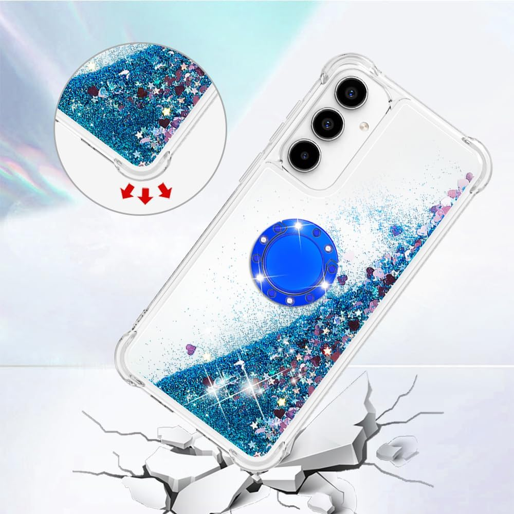QIWEIQING Case for Samsung Galaxy A55 5G Protective Case with Liquid Glitter, Mobile Phone Case with Glitter Liquid, TPU Silicone with Ring Stand Protective Case for Samsung A55 5G. Blue YBH image number 6