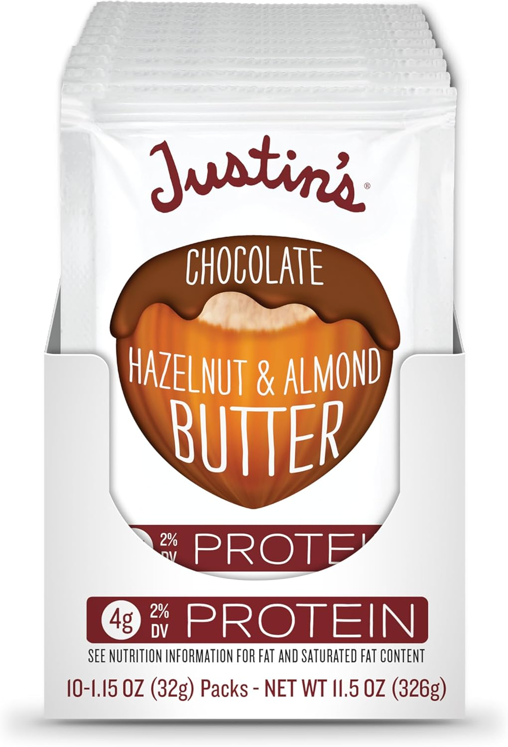 Justin'S Chocolate Hazelnut & Almond Butter Squeeze Pack, Organic Cocoa, Gluten-Free, Responsibly Sourced, Packaging May Vary, (1.15Oz Each) (Pack of 10) image number 2