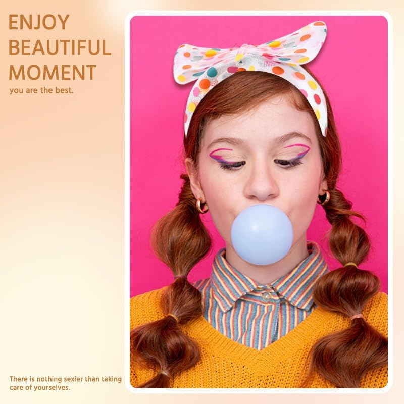 Rainbow Polka Dot Headband for Women Big White Knotted Bow Headbands with Polka Dots Headwrap Headwear Cute Hair Accessories for Girls Nonslip Wide Hairbands