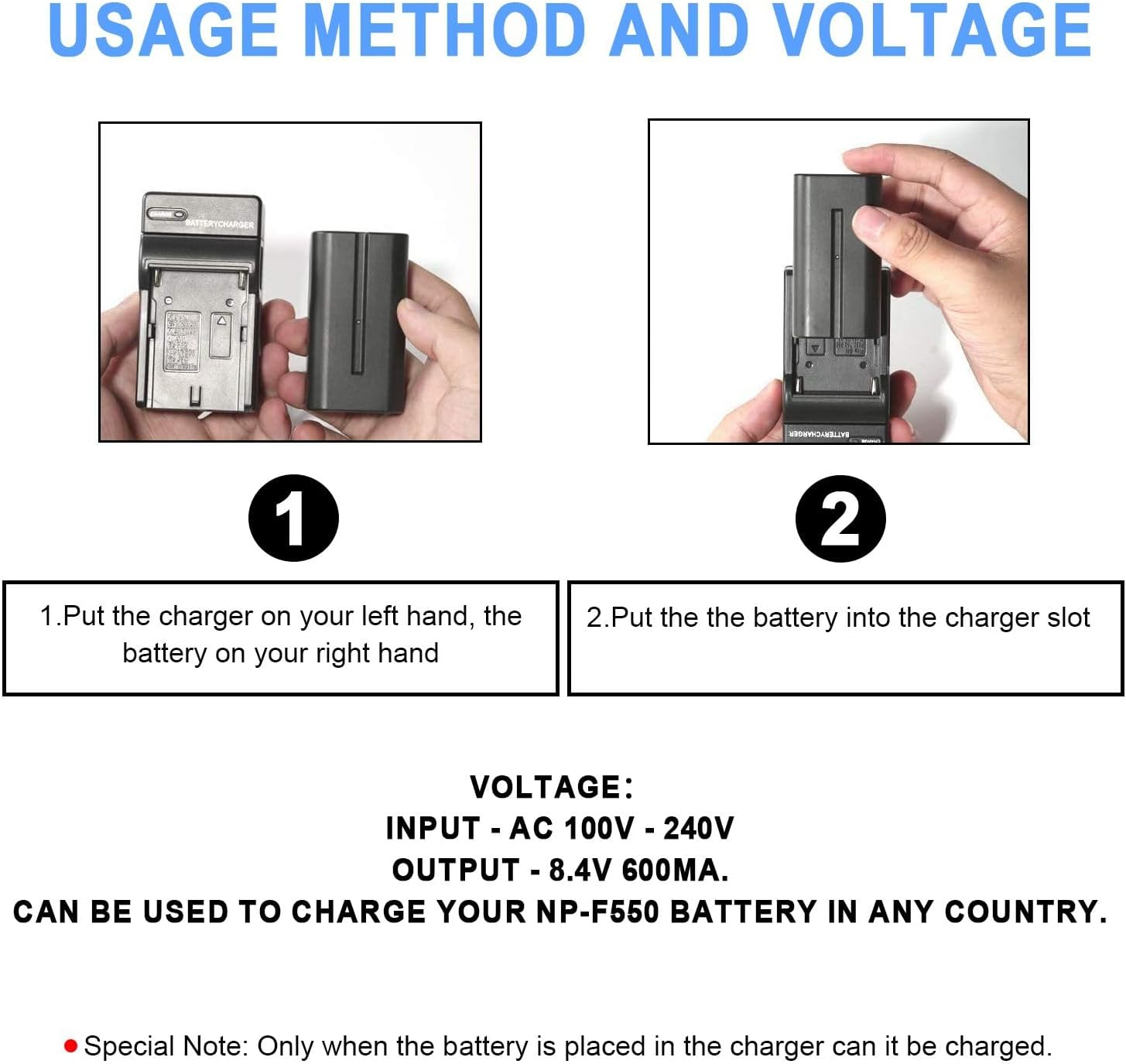 KWTOUL NP-F550 Battery Charger Compatible with Sony NP F970, F960, F770, F750, F570, F530, F330, CCD-SC55,TR516,TR716, TR818, TR910, TR917, CN160, CN-216, Feelworld Field Monitor & More image number 6