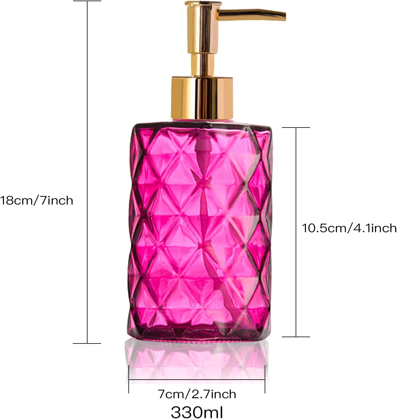 Glass Soap Dispenser,Crystal Refillable Wash Hand Liquid Clear Glass Bottle with Pump for Essential Oils, Lotions, Liquid Soaps,Dish Detergent(12 OZ Rose) - Blue,Transparent image number 7