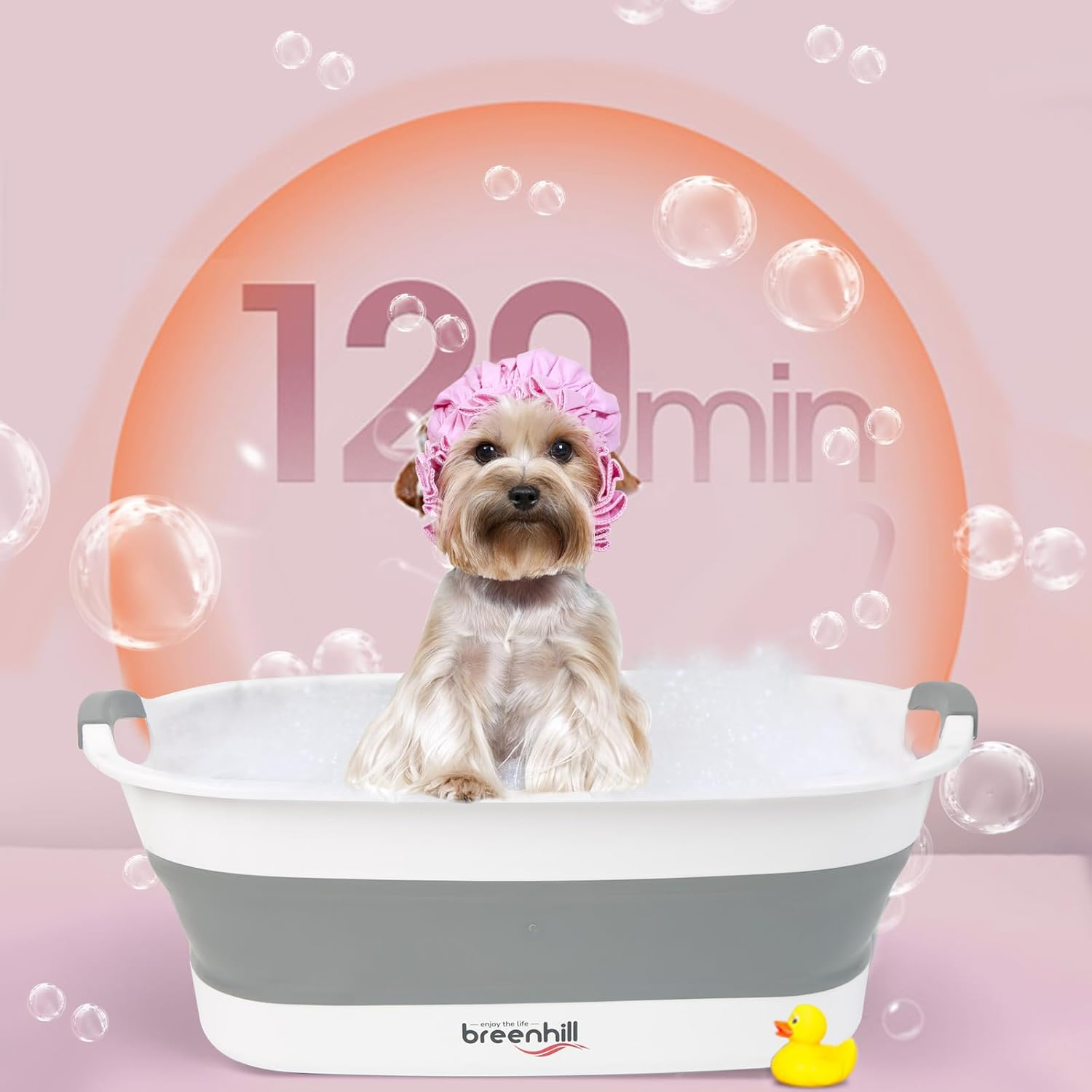 BREENHILL Collapsible Dog Bath Tub for Small Dogs & Cats, Portable Puppy Bath Tub with Water Drain Plug, Space Saving Foldable Pet Bathtub for Indoor & Outdoor Use, Grey - Gray image number 3