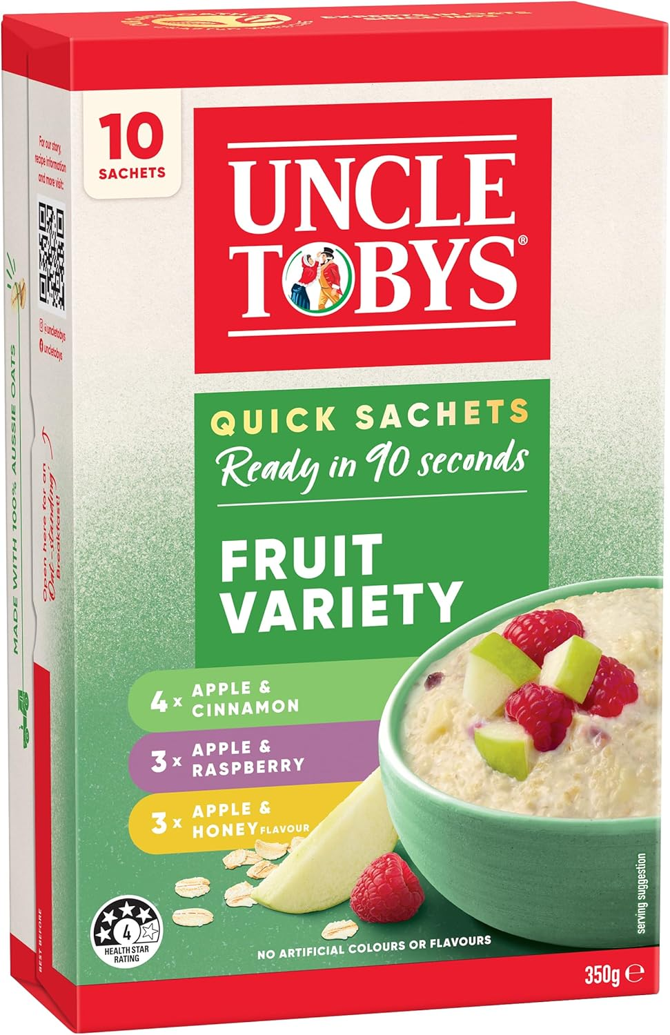 UNCLE TOBYS Oats Quick Sachets Fruit Variety Pack, 10 Sachets image number 2