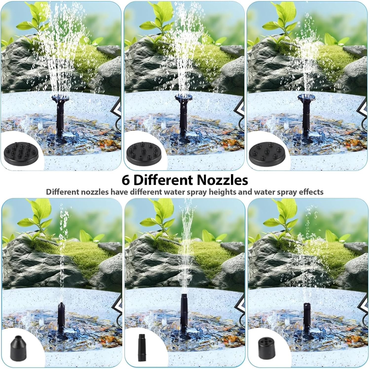 1.5W Solar Fountain Pump for Outdoor Water Features, Garden, Pond & Fish Tank | Solar-Powered Floating Water Pump with Multiple Nozzles for DIY Water Decoration, Pools & Backyard Landscaping