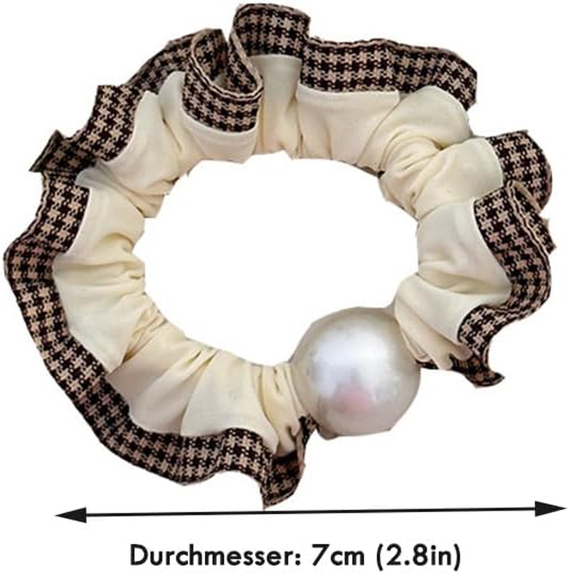 Hair Scrunchie, Plaid Lace Hair Bobbles Ponytail Holder, Elastic Hair Bobbles for Women and Girls (Pack of 4) image number 4