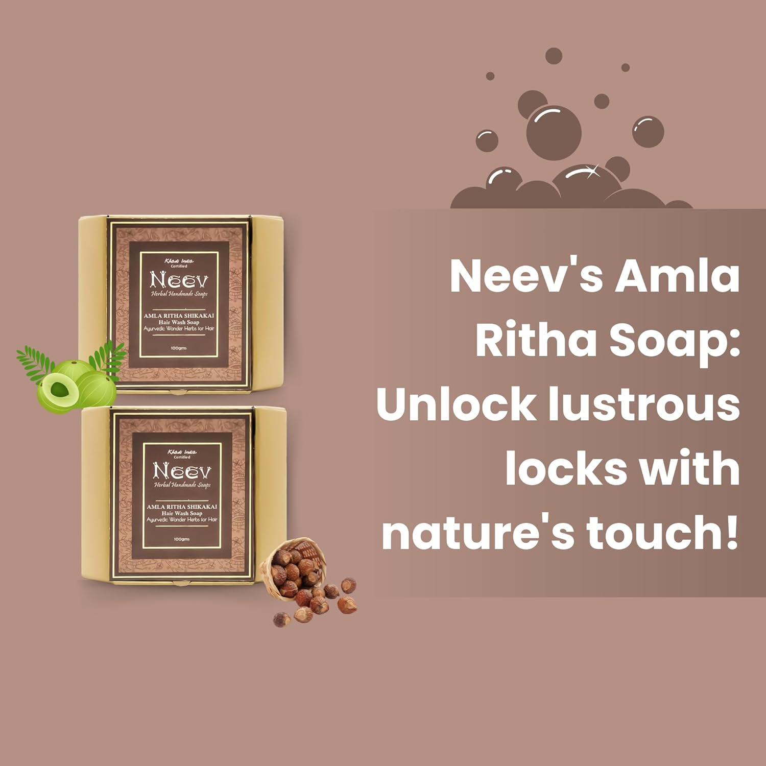 Neev Amla Ritha Shikakai Hair Wash Soap 100 Gms Ayurvedic Wonder Herbs for Hair Set of 3 Combo 100Gm Each