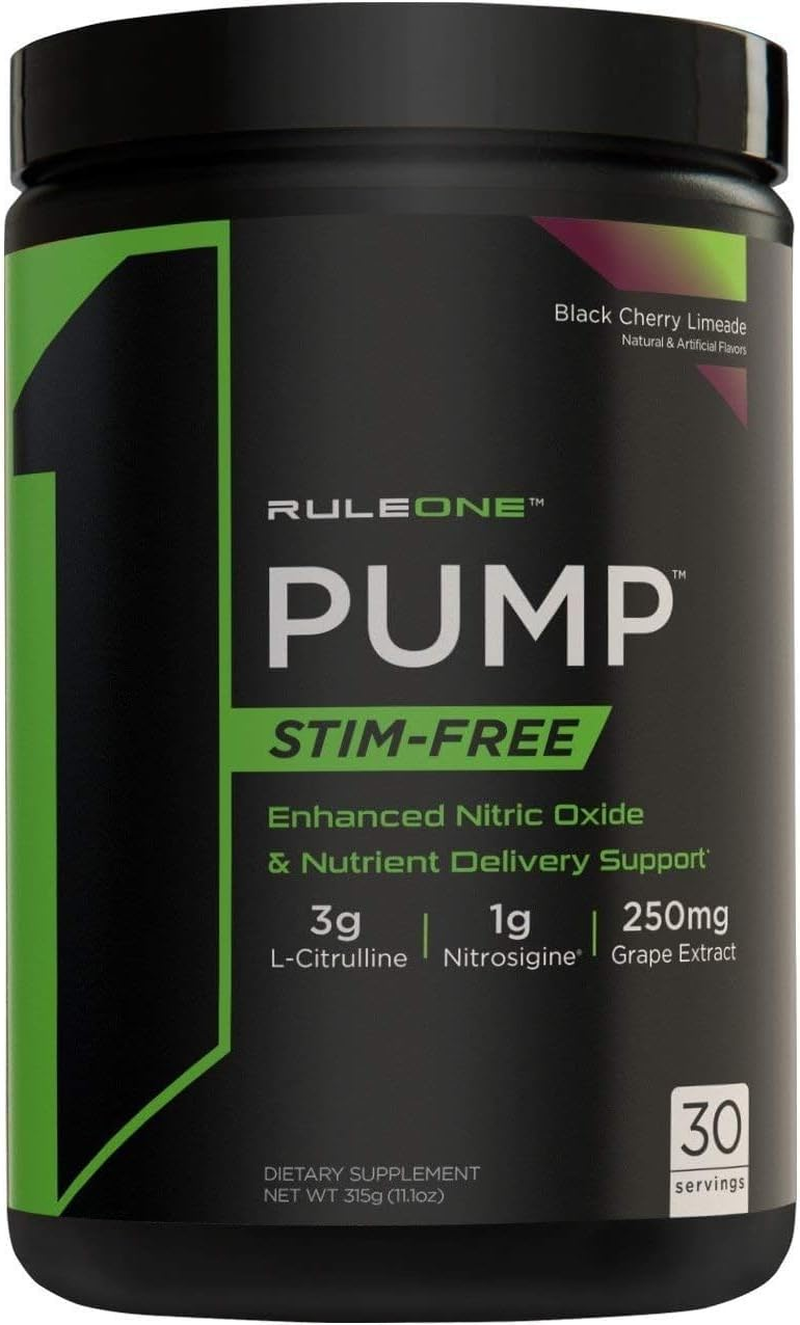 Rule 1 Pump Stim-Free Nitric Oxide Support Pre-Workout Powder 315 G, Black Cherry Lemonade (30 Servings) image number 2