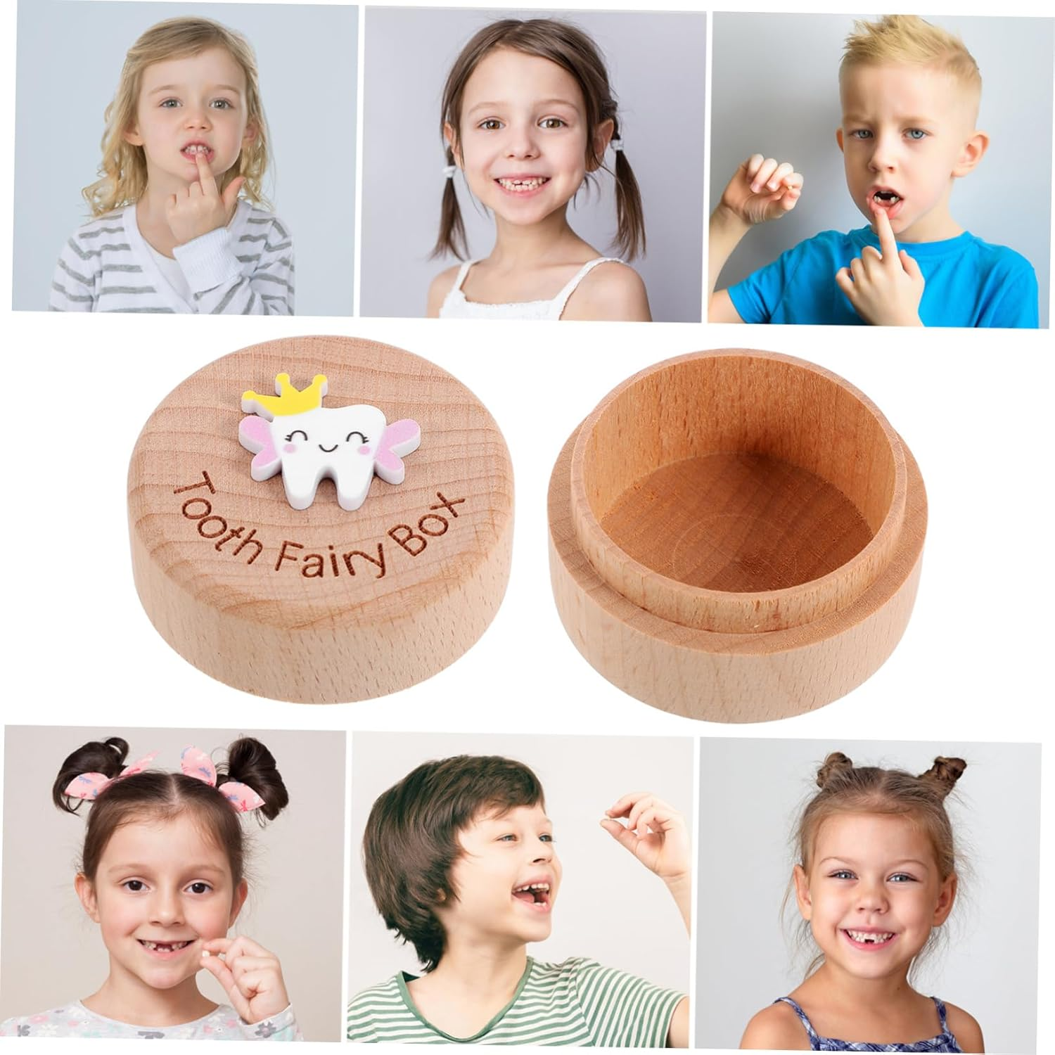 Deciduous Tooth Box Wooden Boys and Girls Teeth Holder Fetal Hair Case Keepsake Box Storage Container image number 3