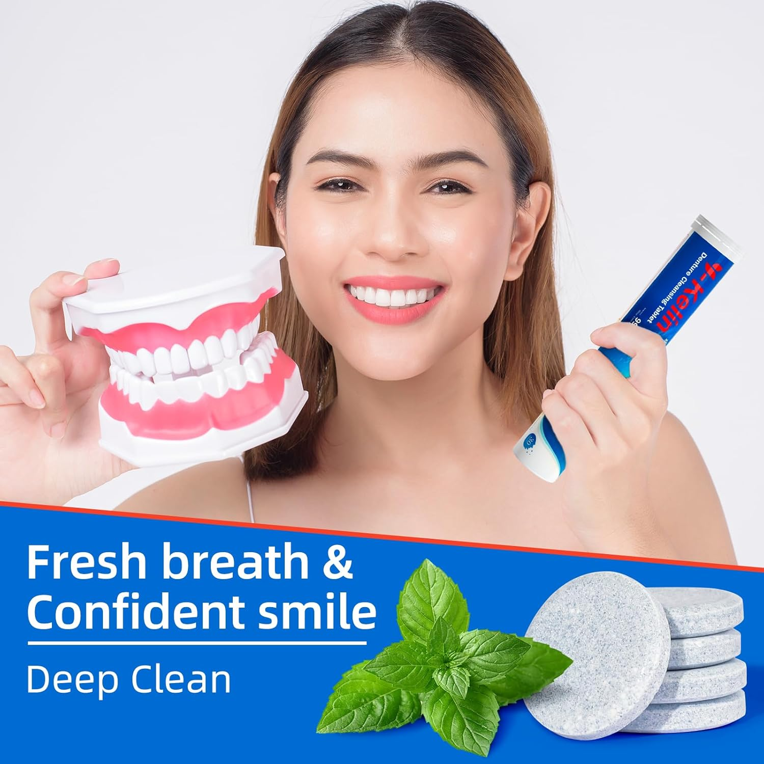 Y-Kelin Retainer Cleaner Tablets 120 Tablets for Mouth Guard Dental Appliances Denture Cleaning Tablets 4 Months Supply