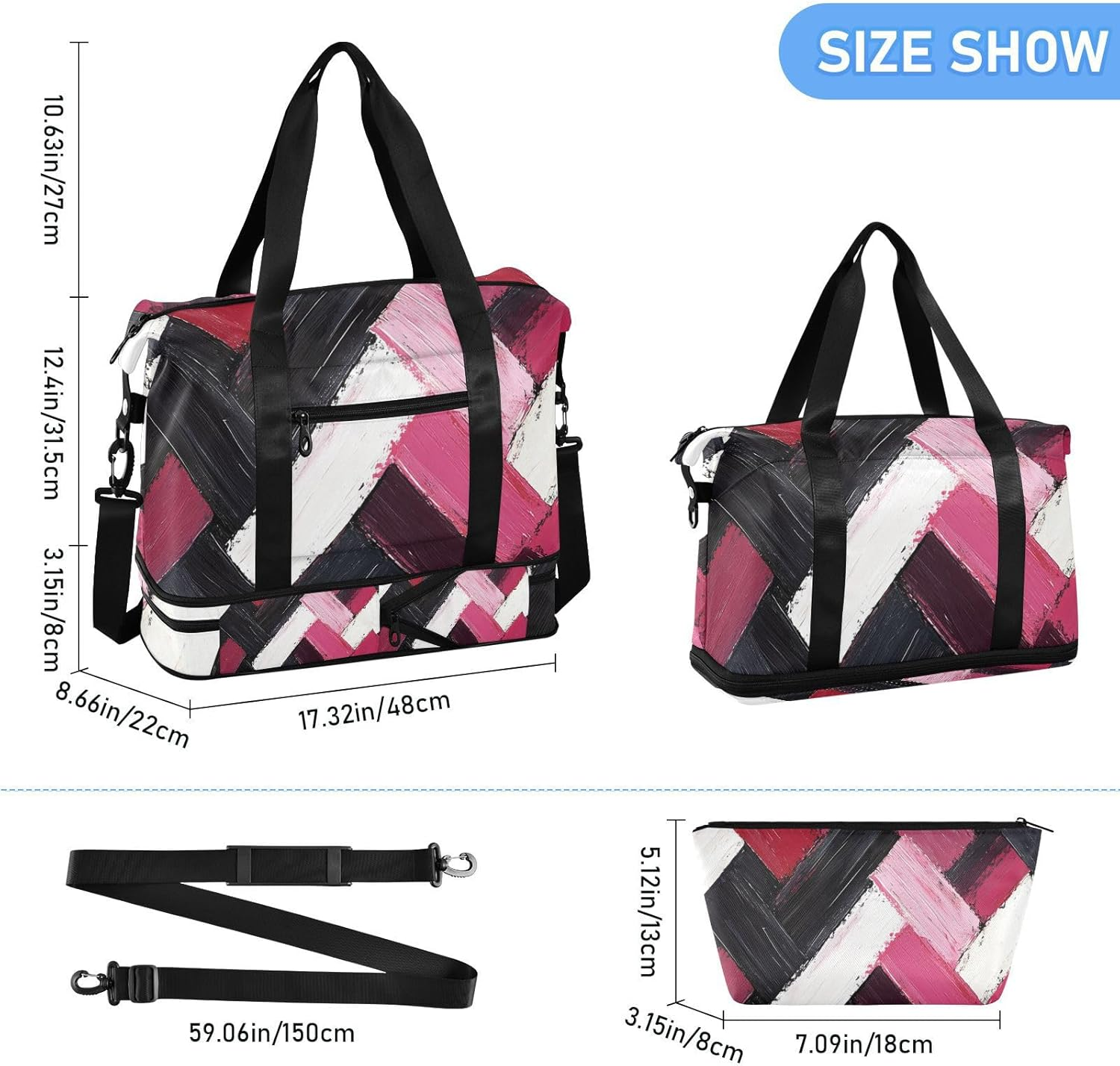 Oil Painting Valentine Duffel Bags Travel Weekender Gear Bag with Adjustable Strap for Workout Large Capacity, Oil Painting Valentine, 1 Size image number 4