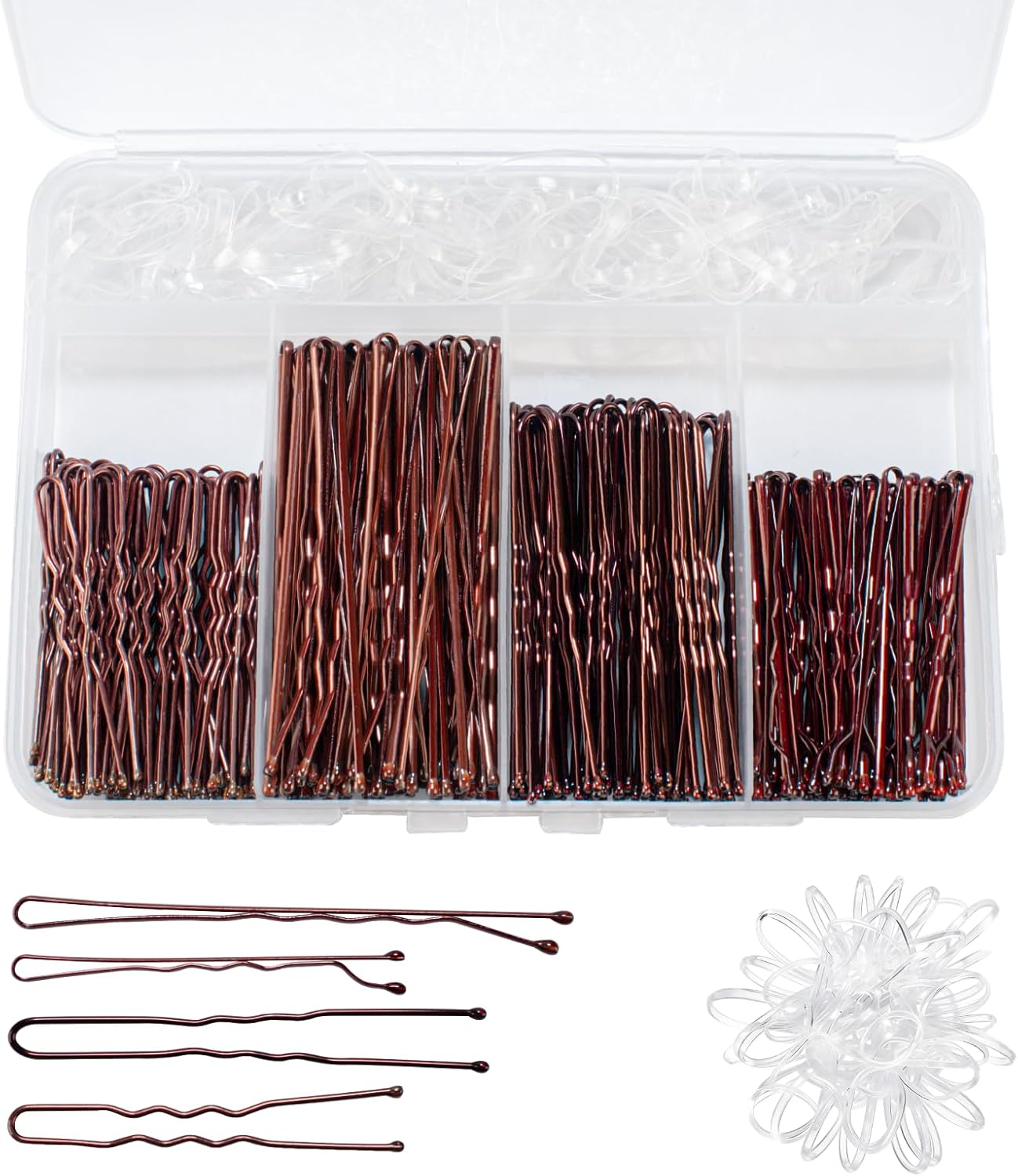 Pack of 200 Hair Pins Bobby Pins Brown Hair Clips Hair Pins for Women Lady Girls Hair Accessories Bun Pins with 100 Pieces Invisible Clear Hair Bands (Brown) image number 4