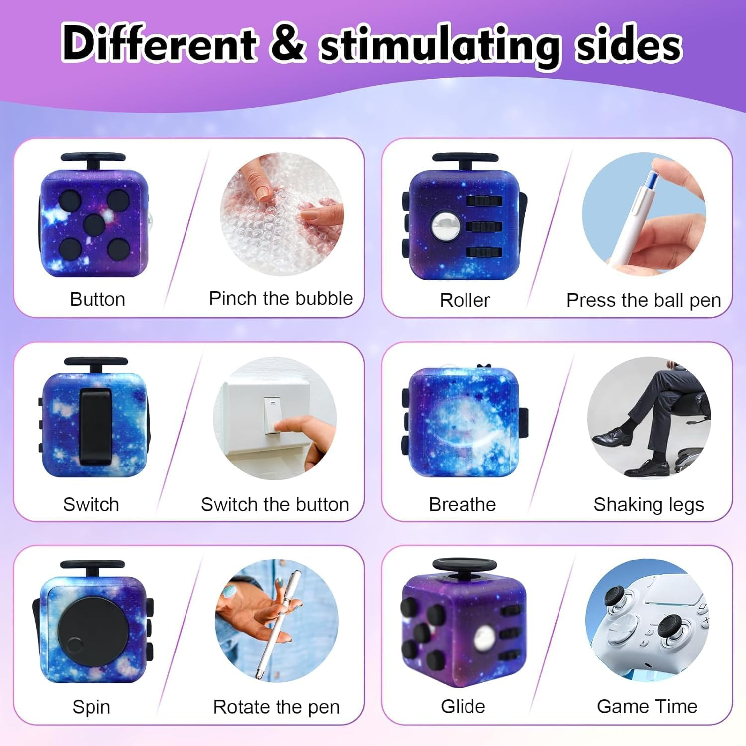 【Stress Relief Must-Have】 Fun Fidget Toy Cube, Stress Relief Wonder for Adults & Kids, 6-Sided Creative Handheld Cube for Adults, Audible/Silent Adjustable Fidget Toys for ADD/ADHD/OCD image number 5