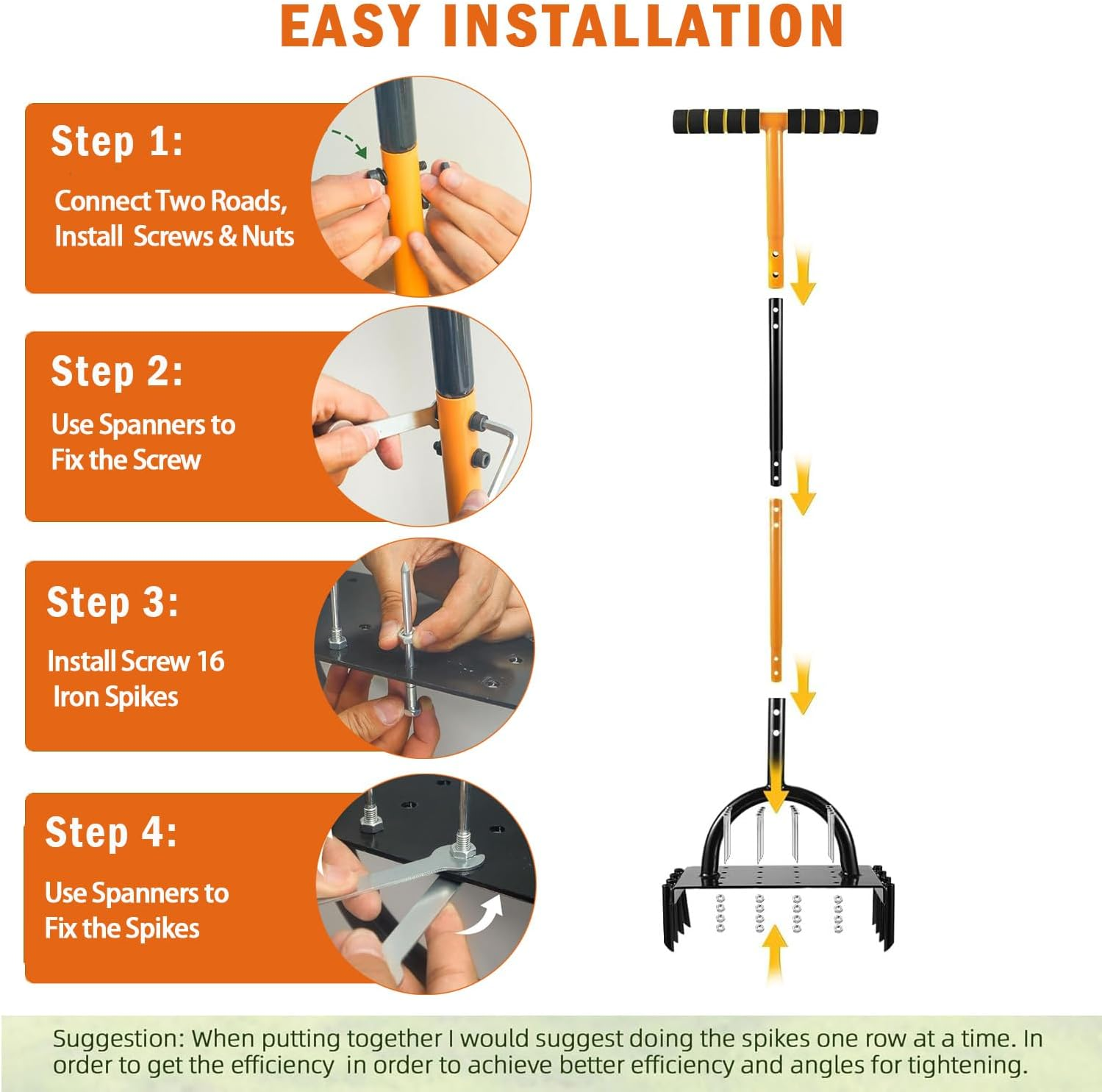 Lawn Aerator Spike Aerating Tool, Updated 38.6" Taller Manual Grass Aerator Tool with 16 Stainless Spikes, Yard Aerator Tool for Compact Soil