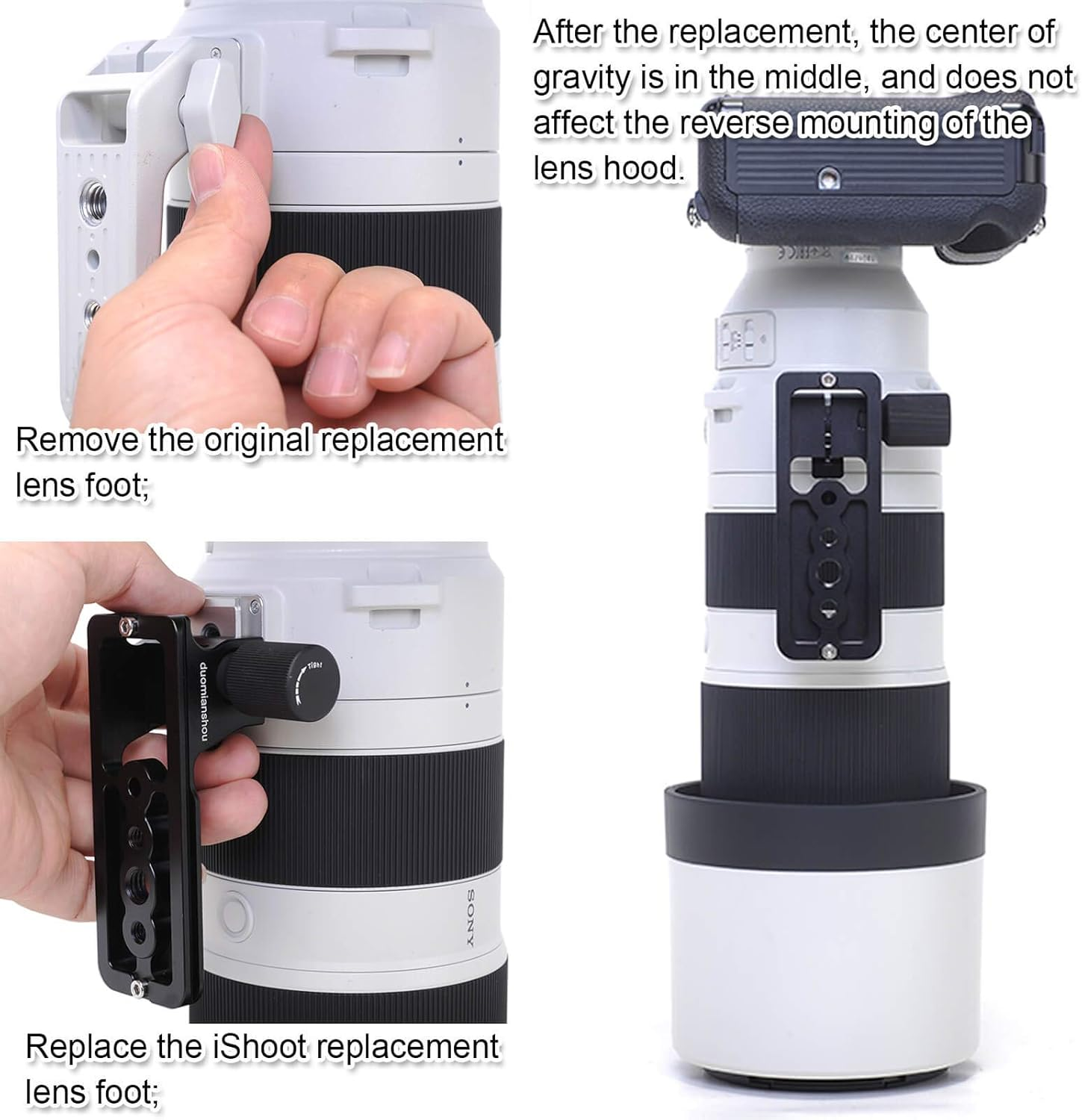 Ishoot Lens Collar Replacement Foot, Tripod Mount Rings Stand Base for Sony FE 200-600Mm F/5.6-6.3 G OSS Lens SEL200600G, Built-In Arca Fit Quick Release Plate for Tripod Ball Head of Arca-Swiss Type